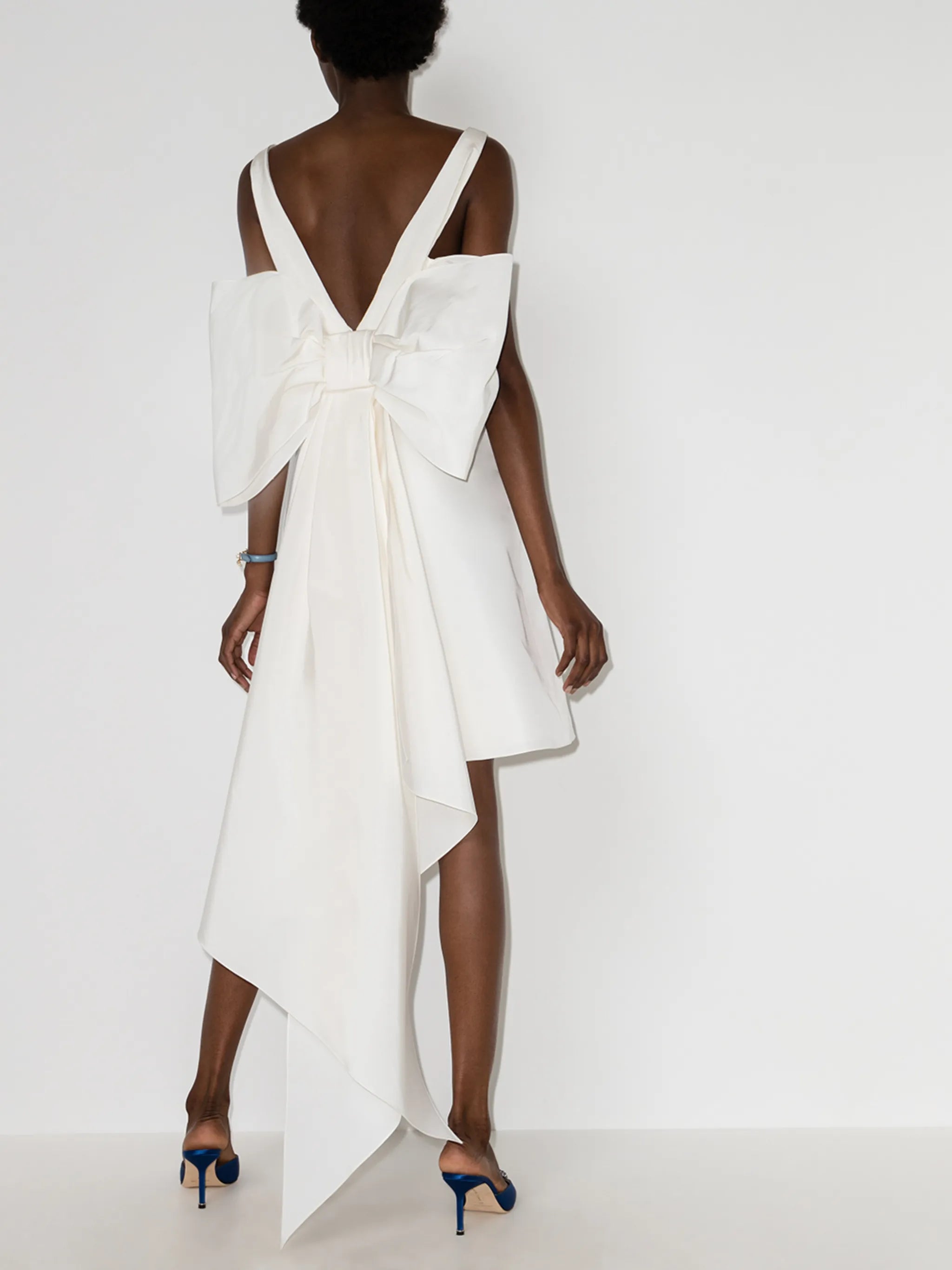 oversize-bow silk mini dress
