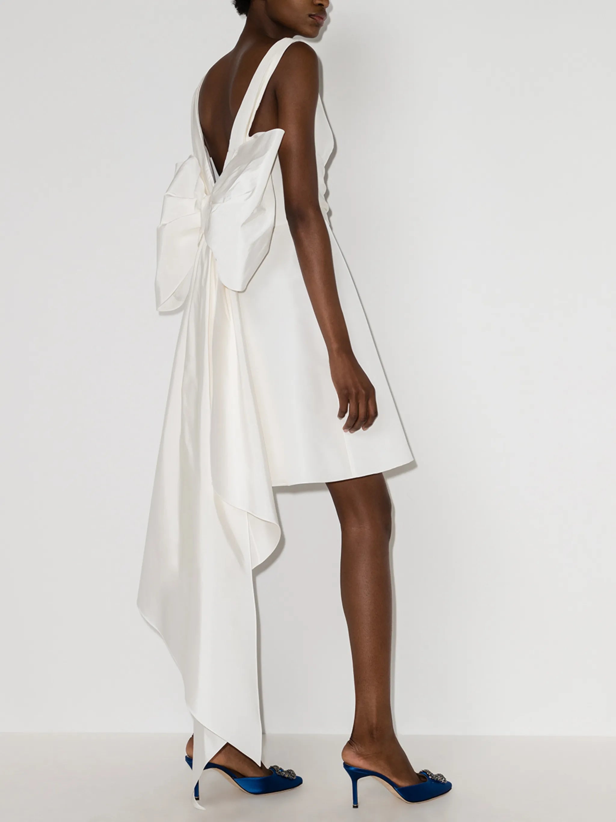 oversize-bow silk mini dress