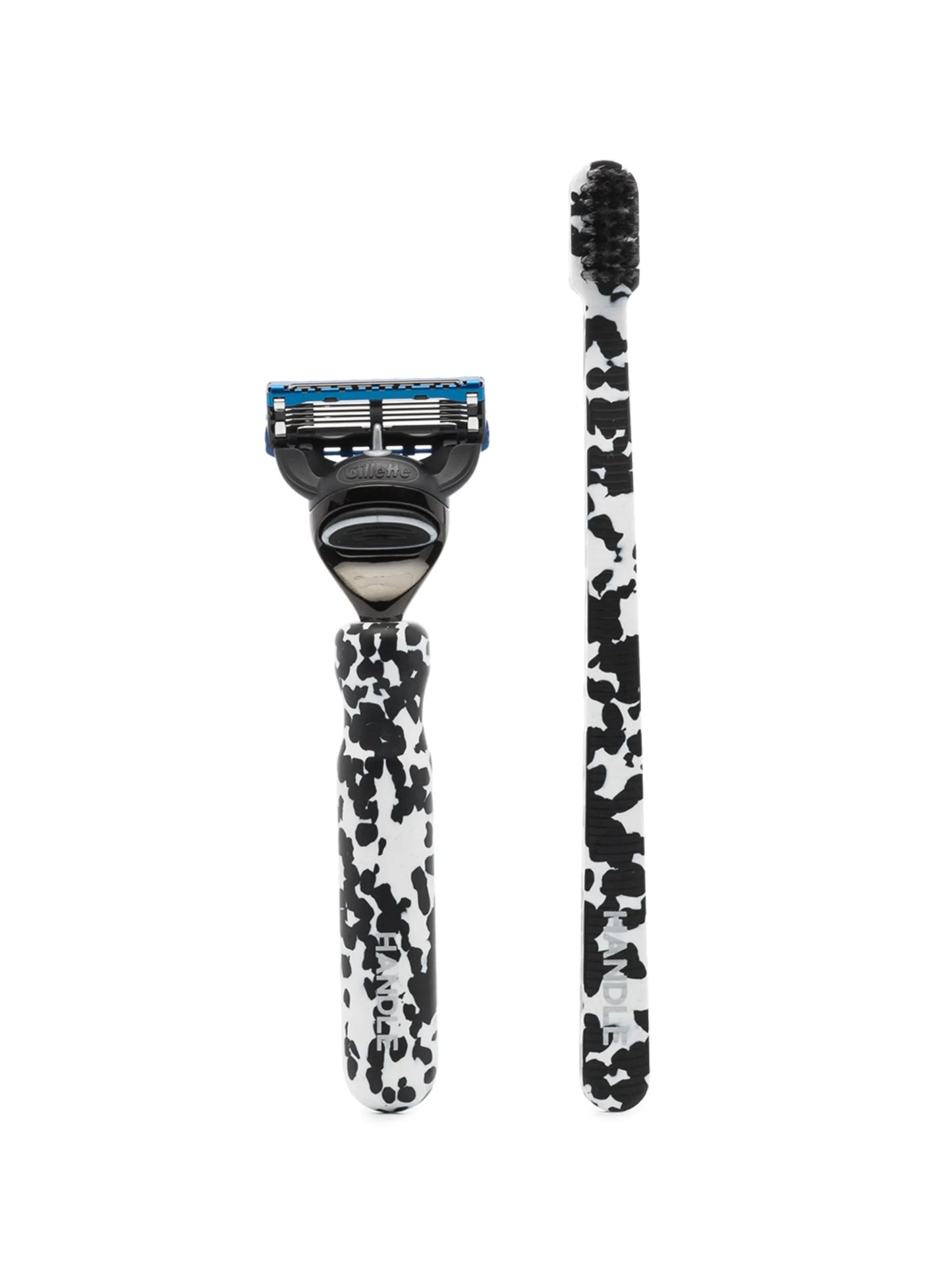 marbled-effect razor and toothbrush set