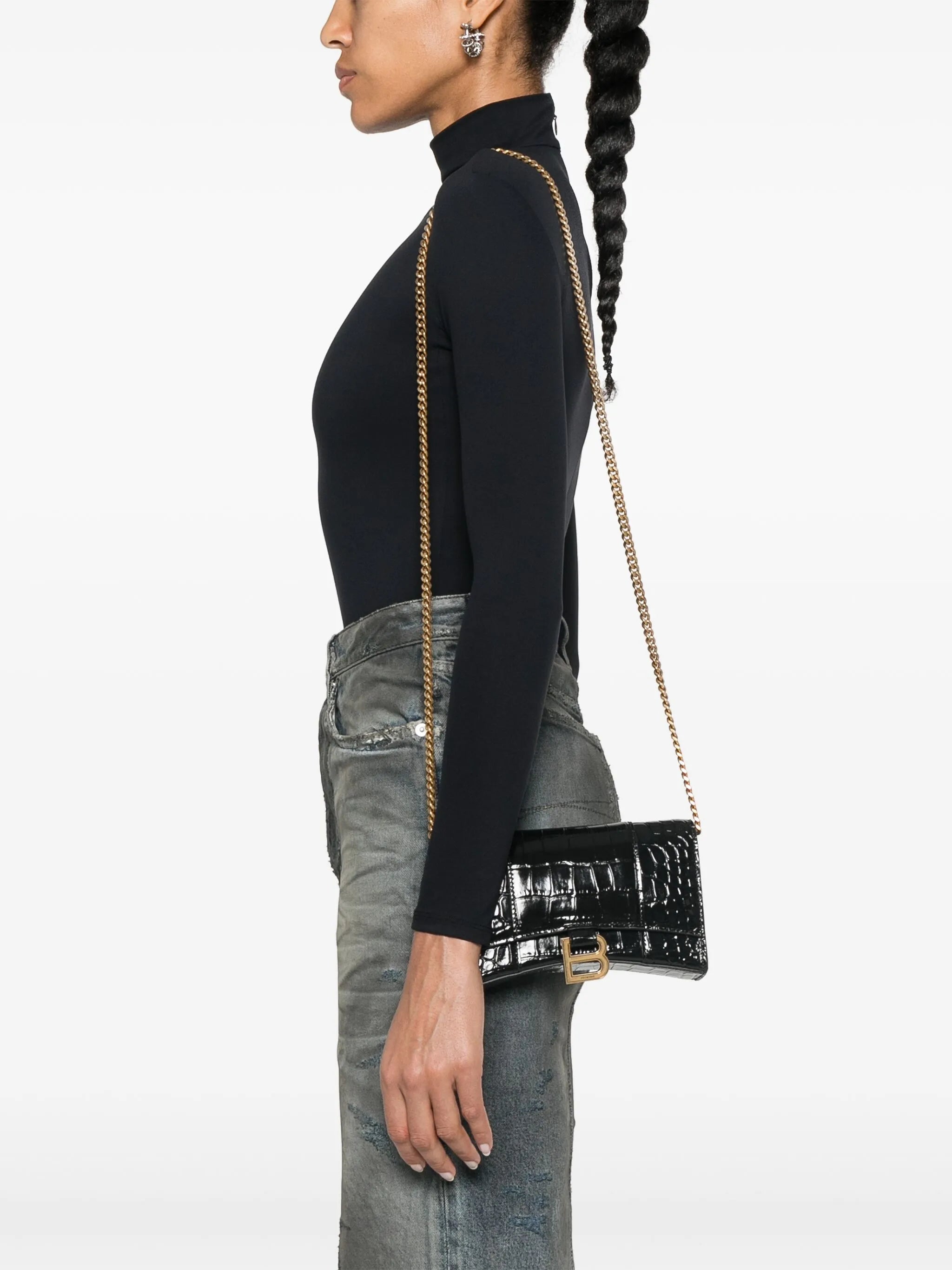 Hourglass crocodile-embossed wallet-on-chain