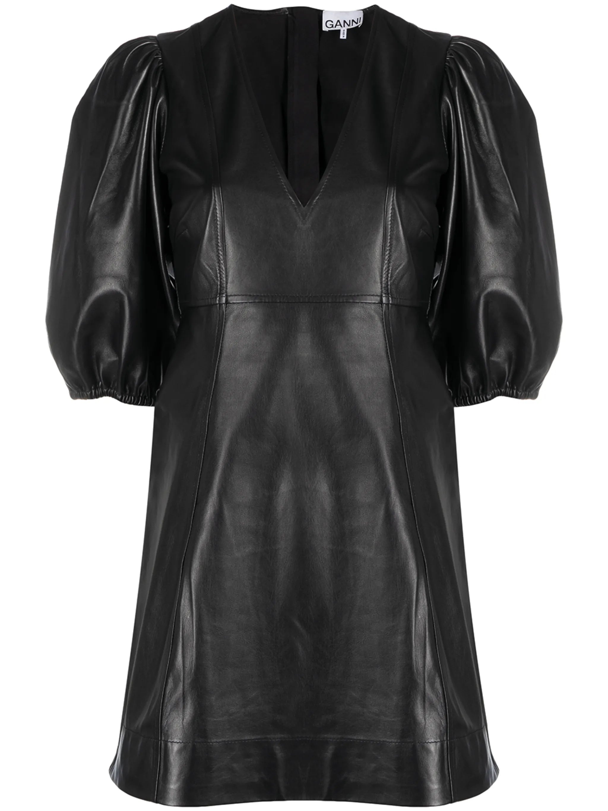 puff sleeve leather dress
