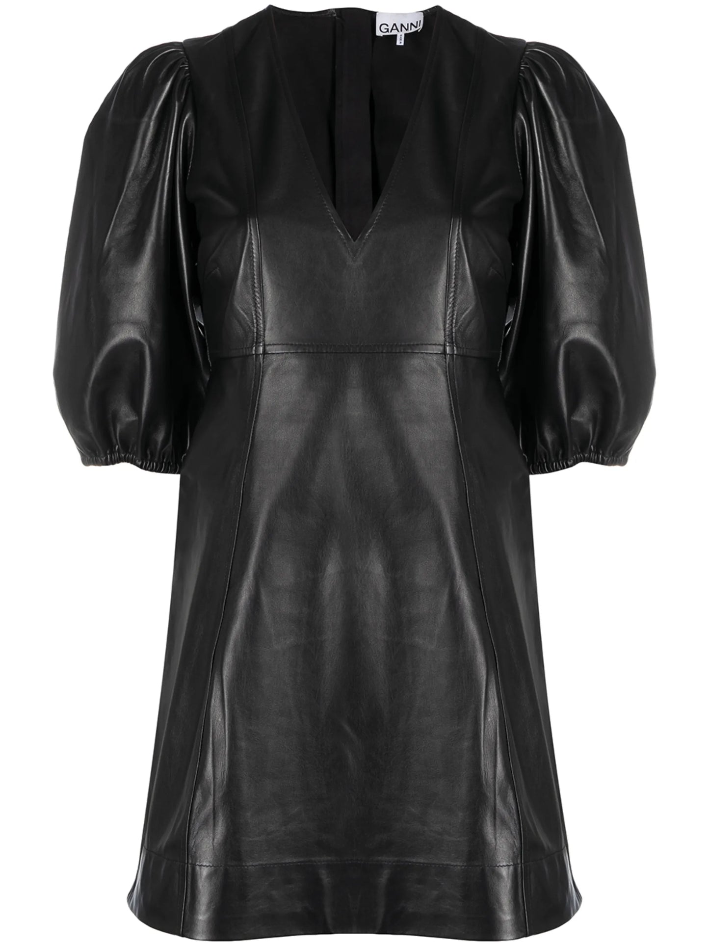 puff sleeve leather dress