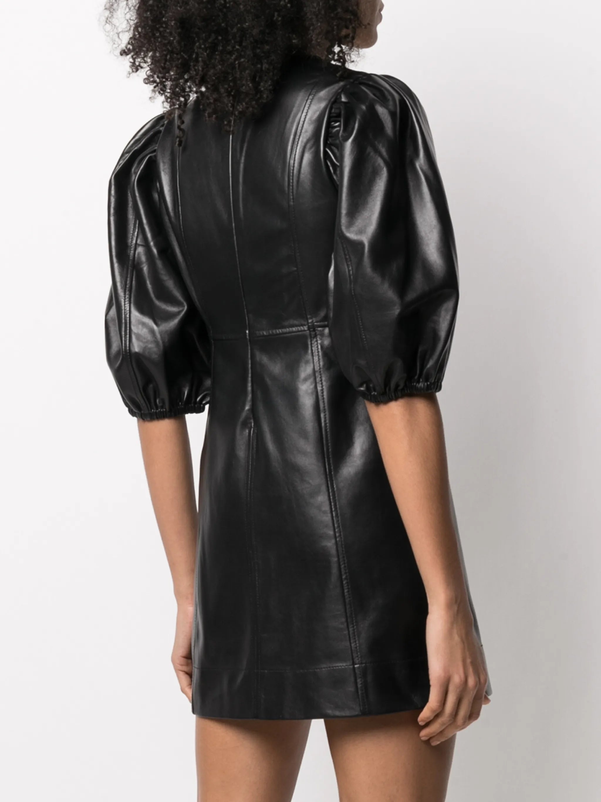 puff sleeve leather dress