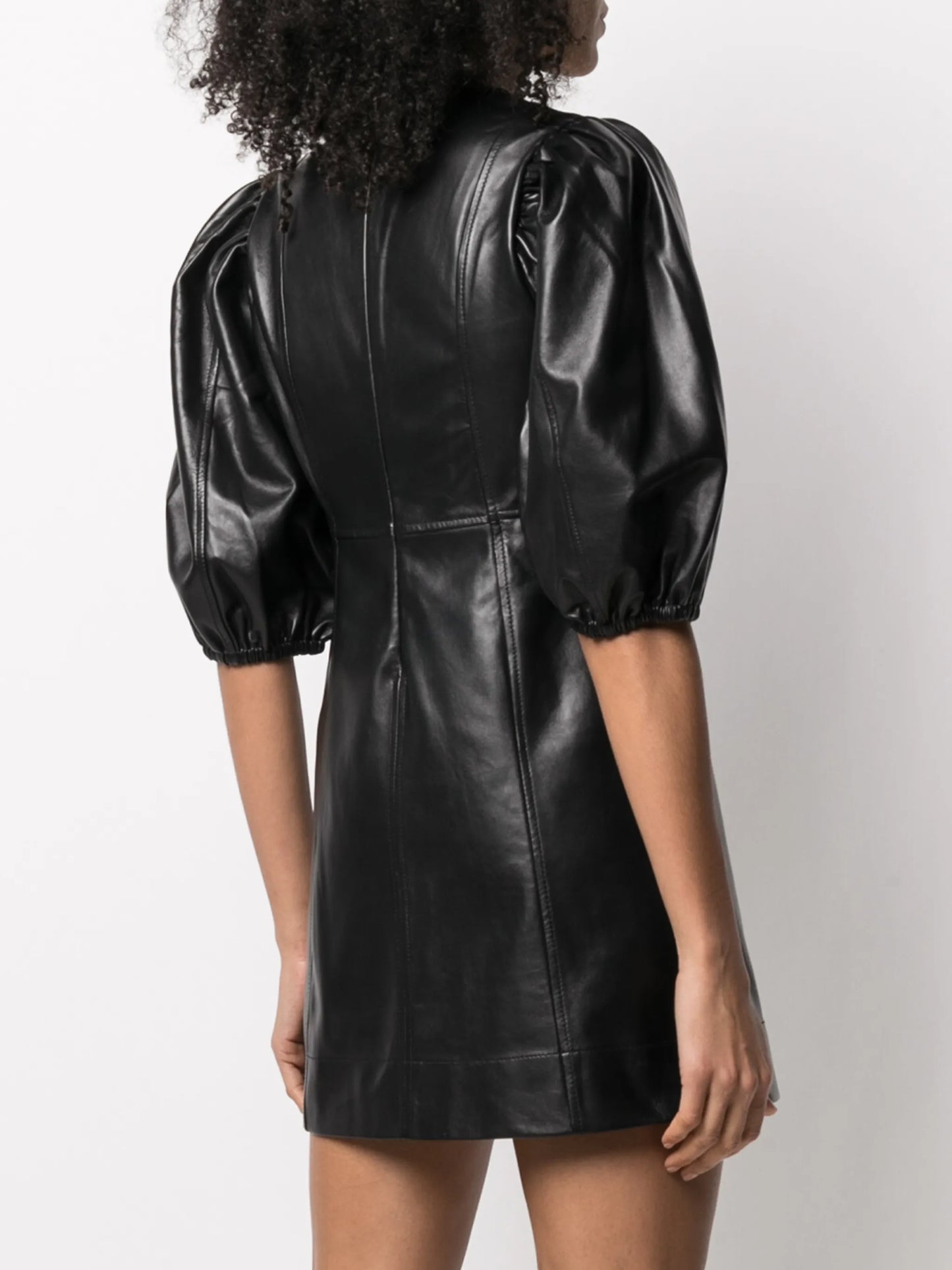 puff sleeve leather dress