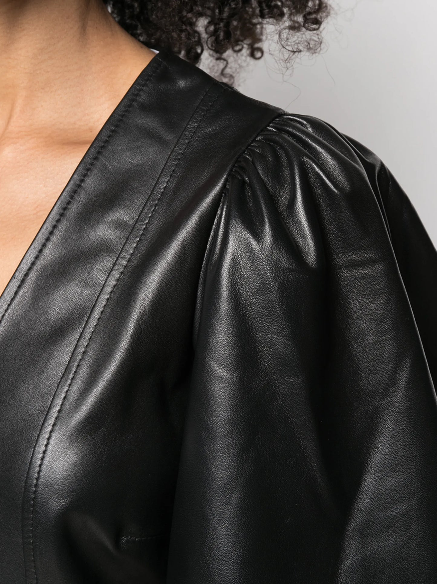 puff sleeve leather dress