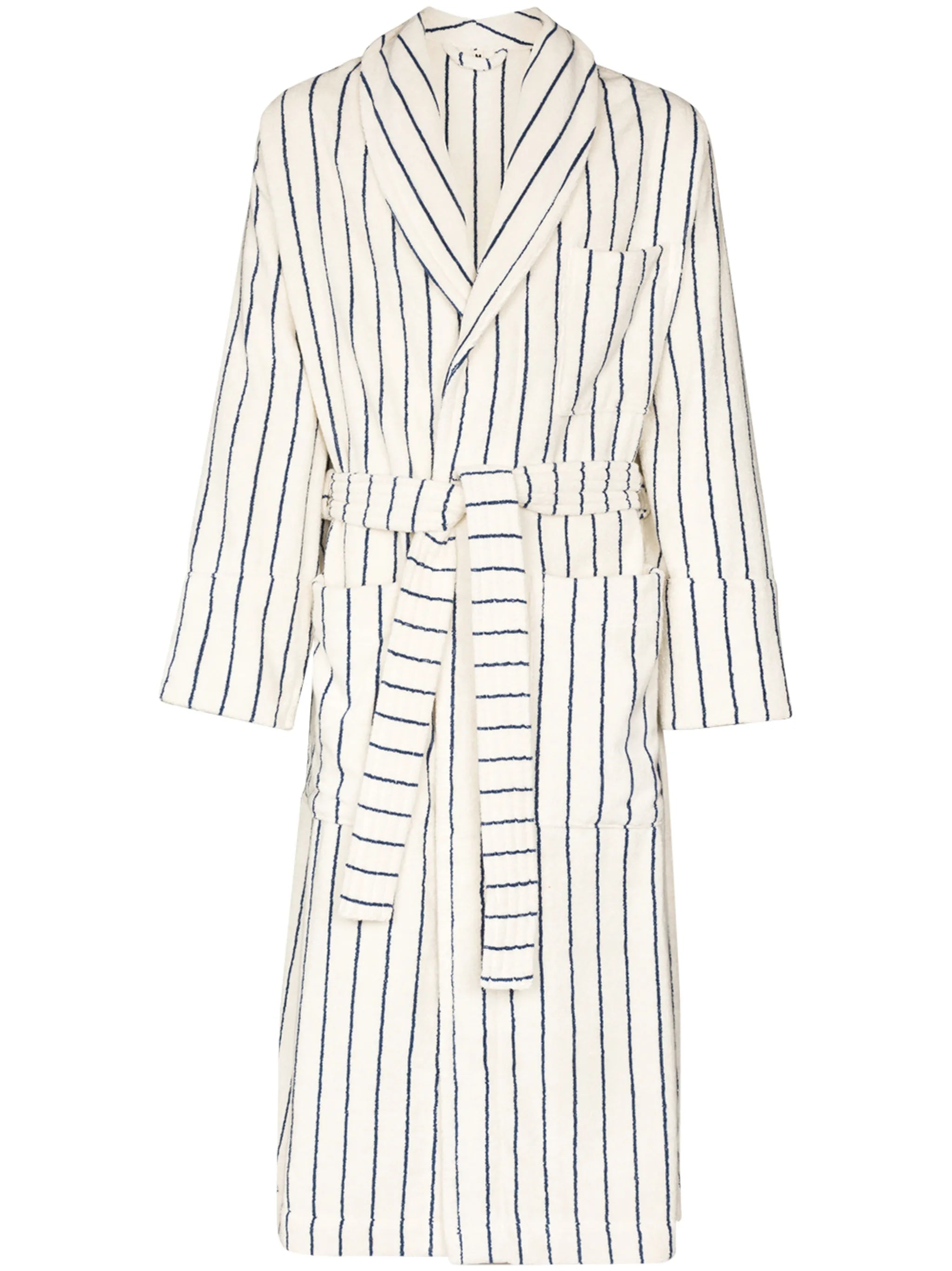 stripe print tied-waist robe