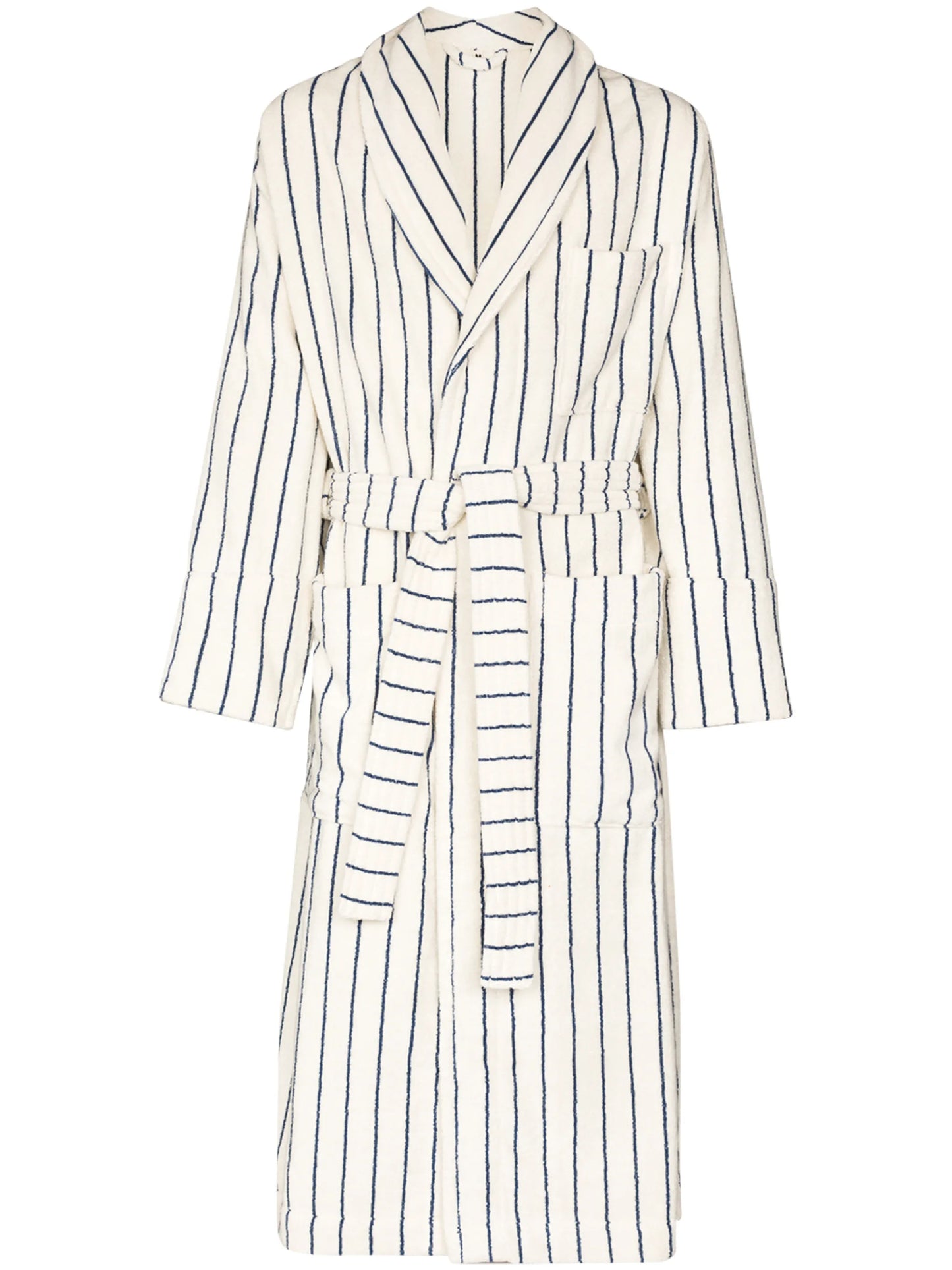 stripe print tied-waist robe