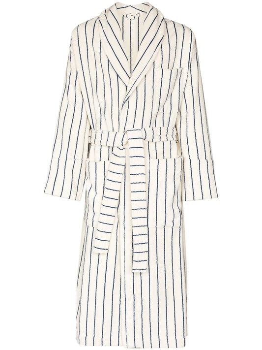 stripe print tied-waist robe
