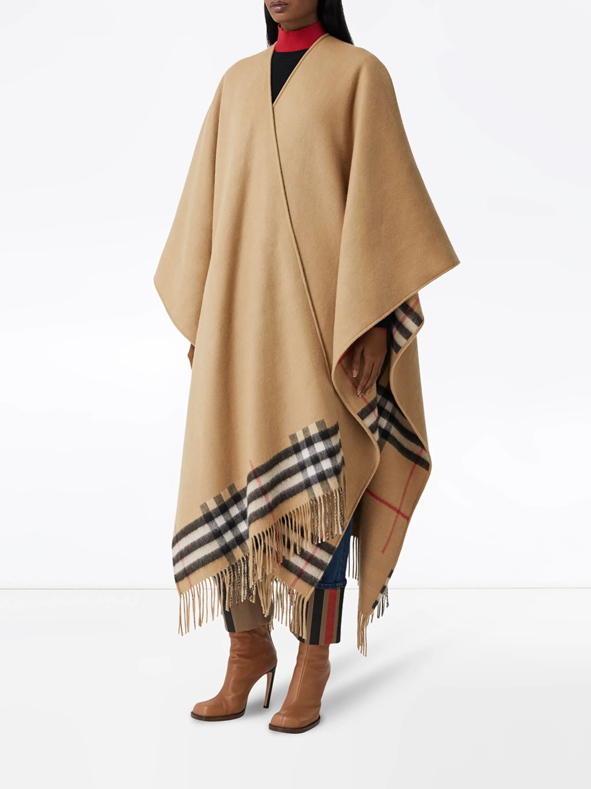 fringed check cape