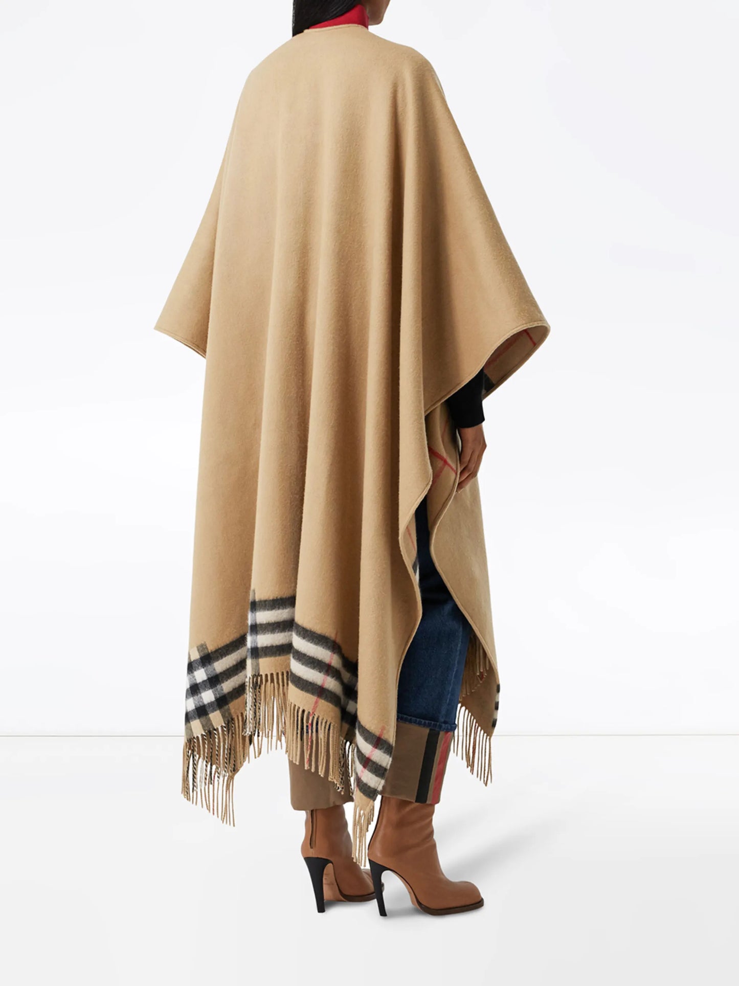 fringed check cape
