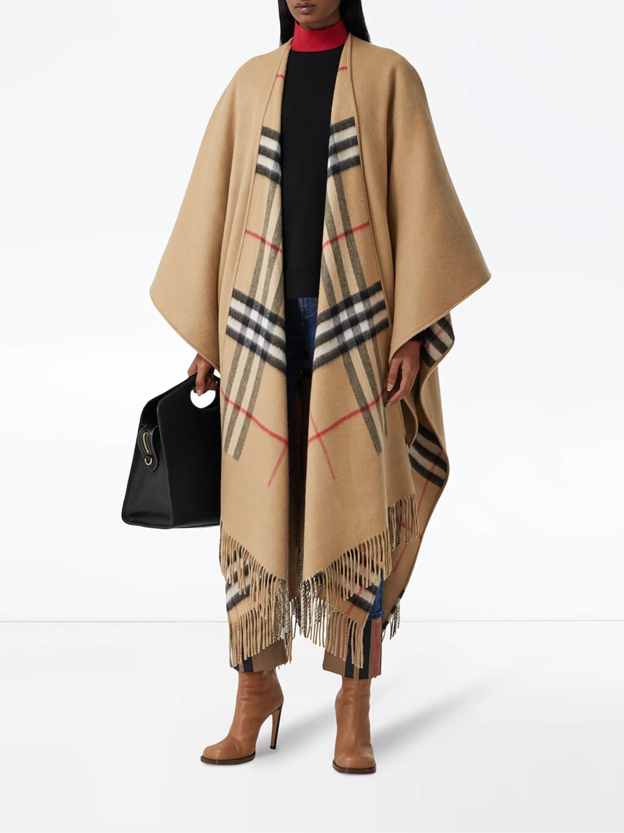 fringed check cape