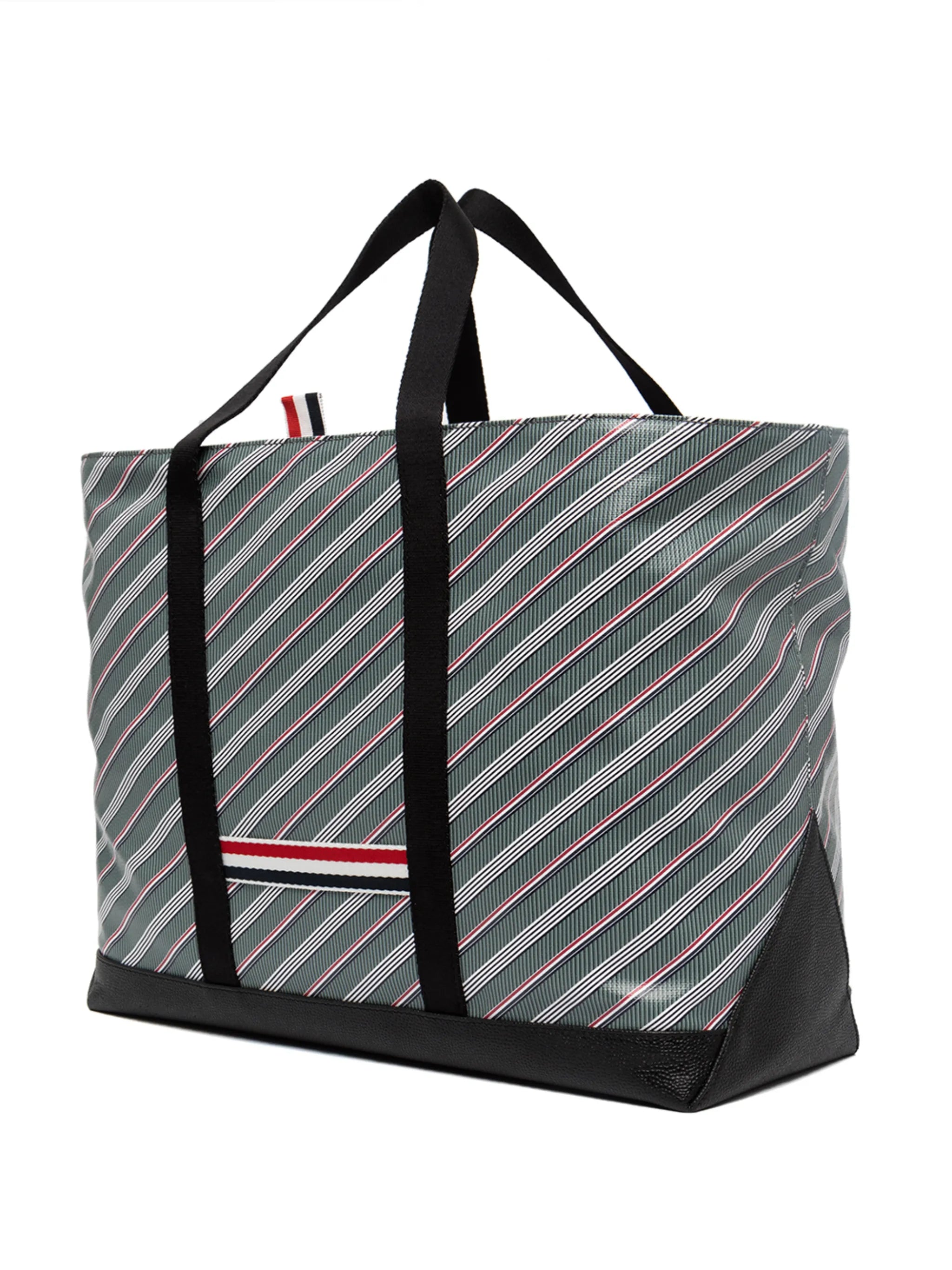 striped leather-trim tote bag