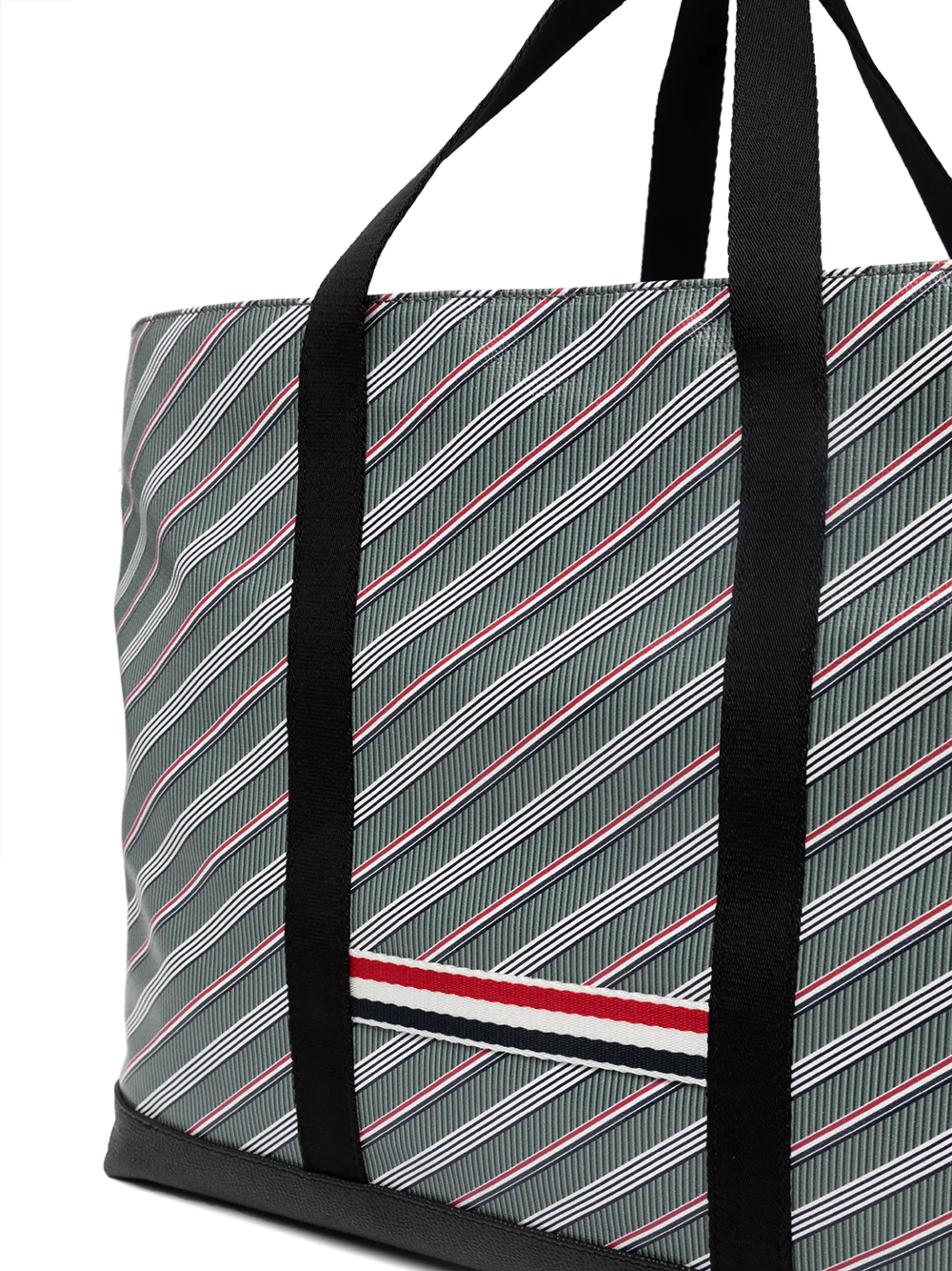 striped leather-trim tote bag