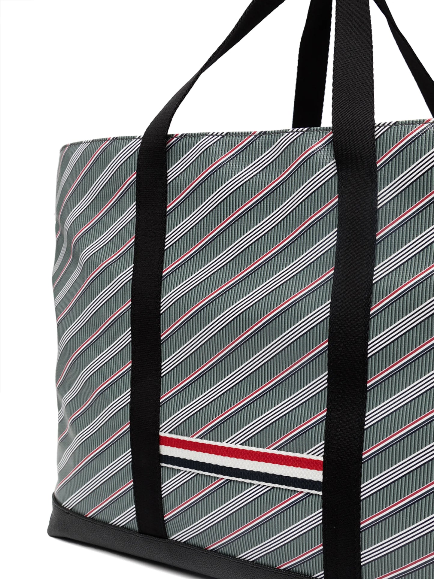 striped leather-trim tote bag