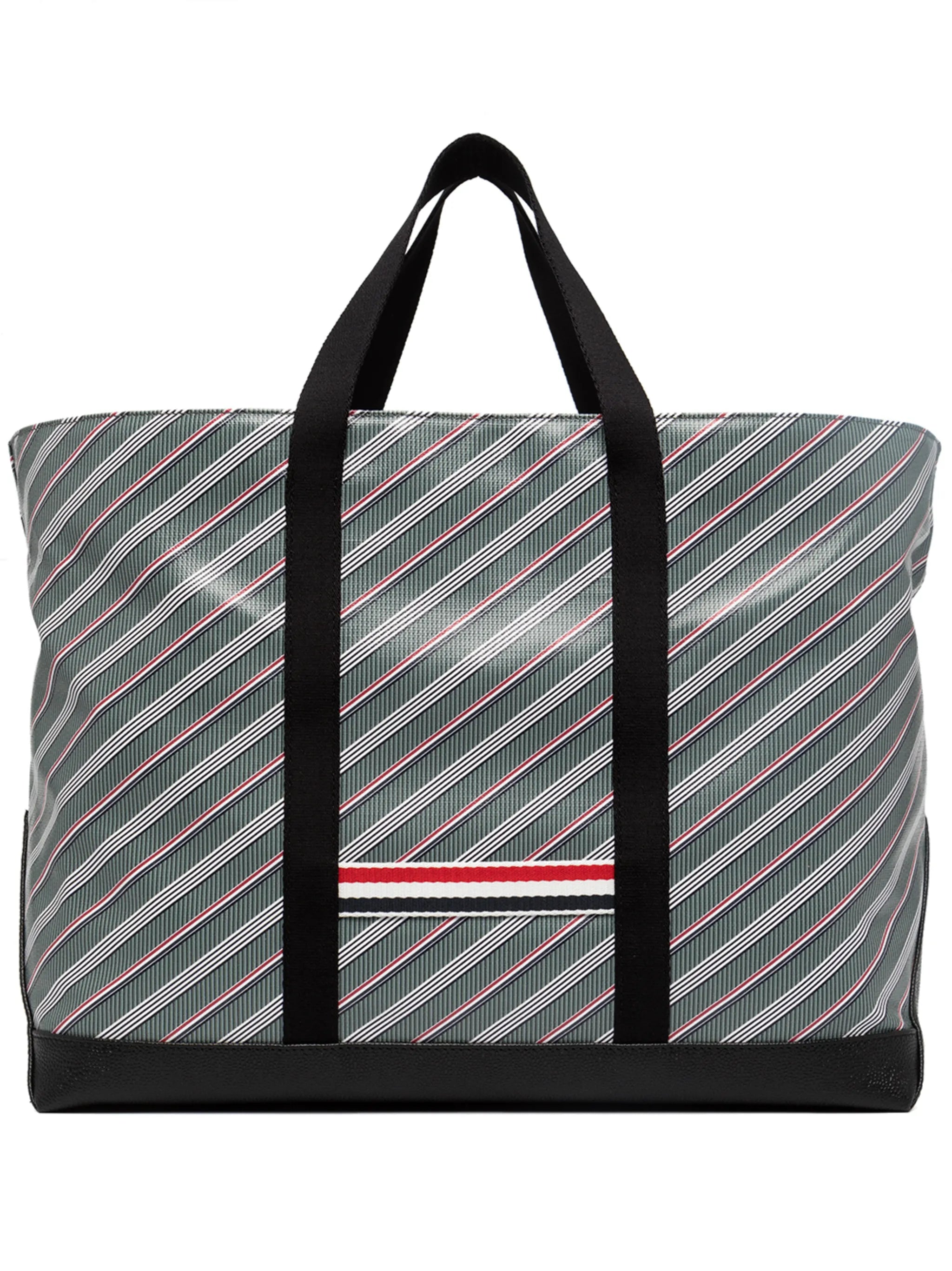 striped leather-trim tote bag