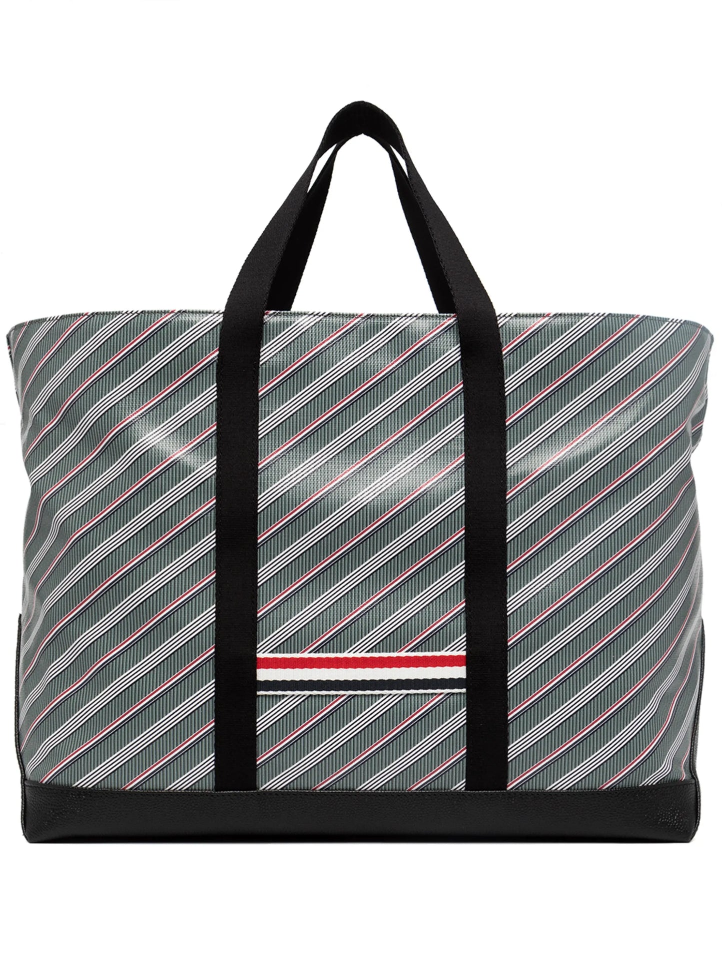 striped leather-trim tote bag