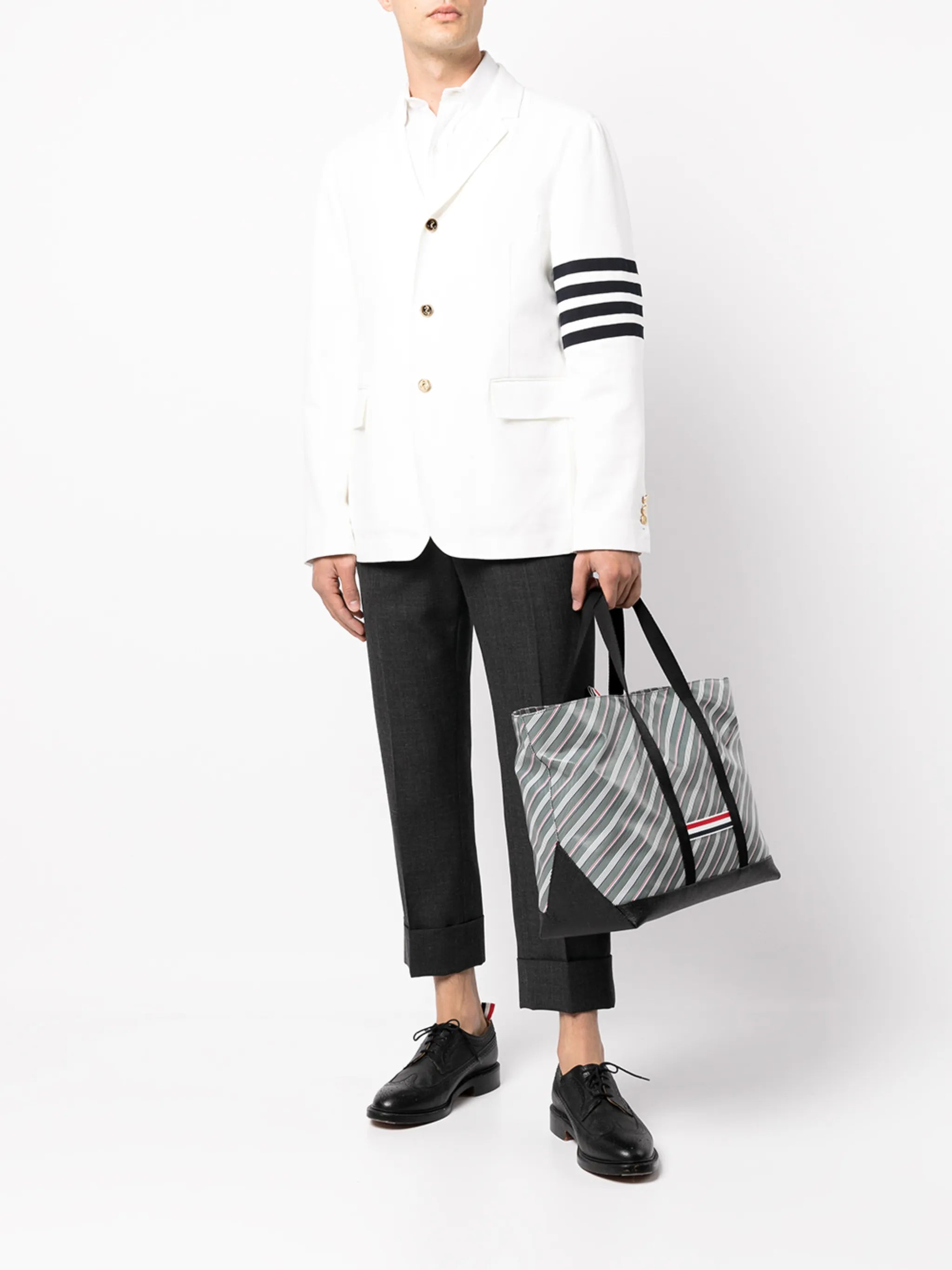 striped leather-trim tote bag