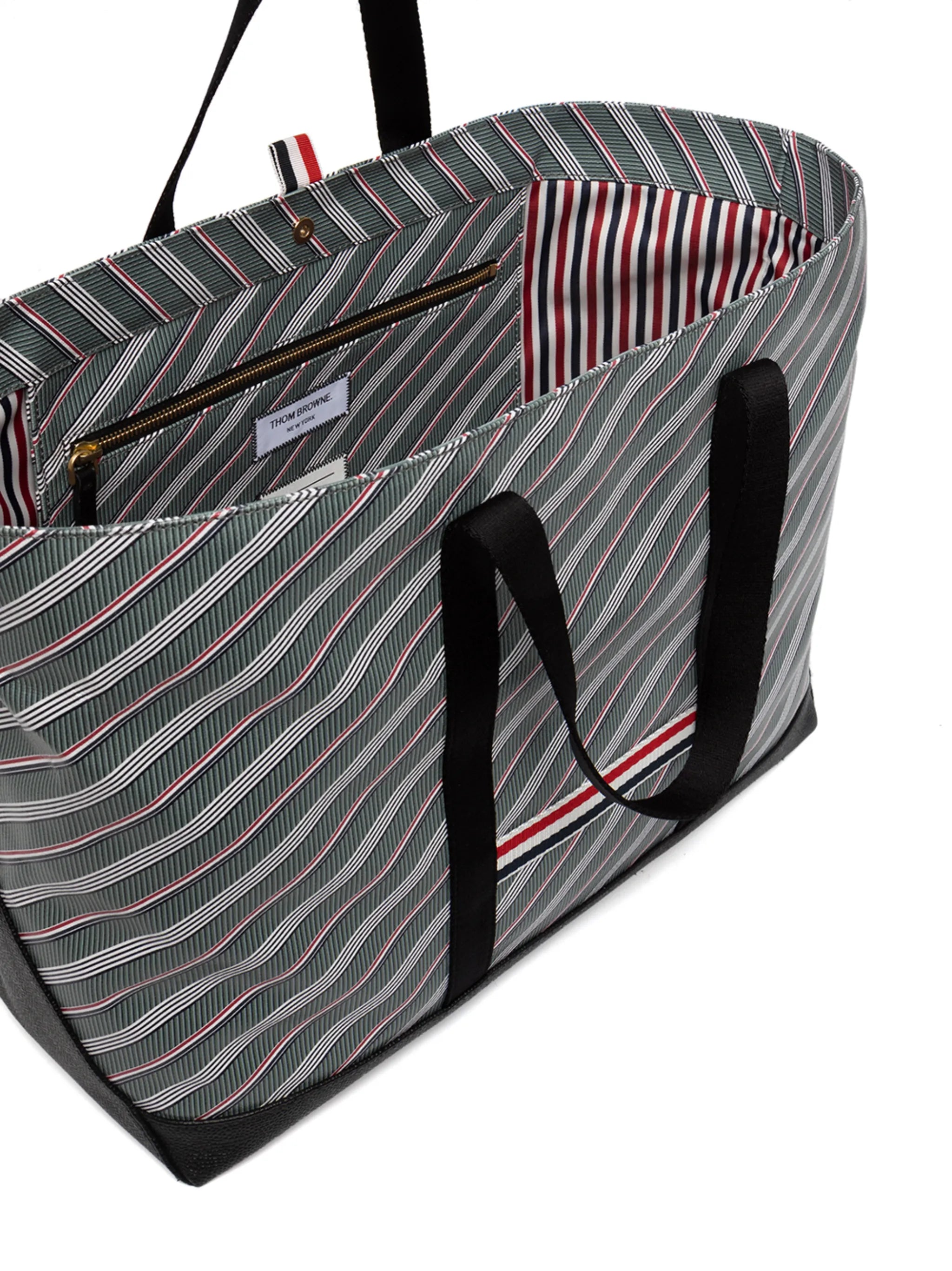 striped leather-trim tote bag