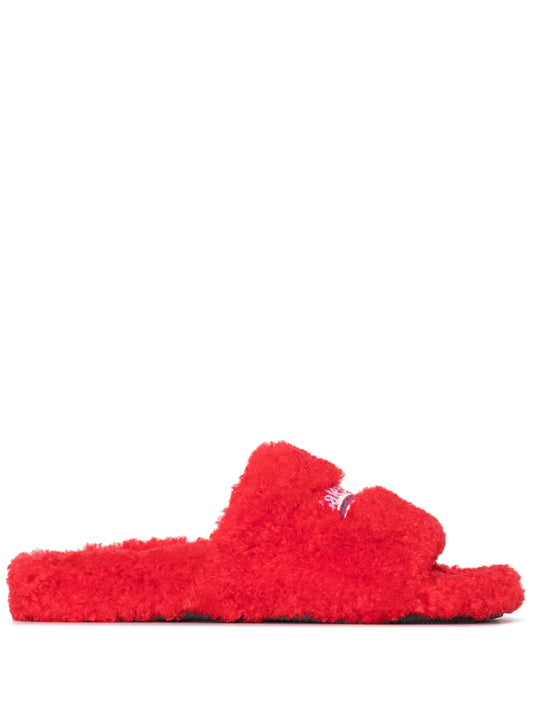 Furry logo-embroidered sandals