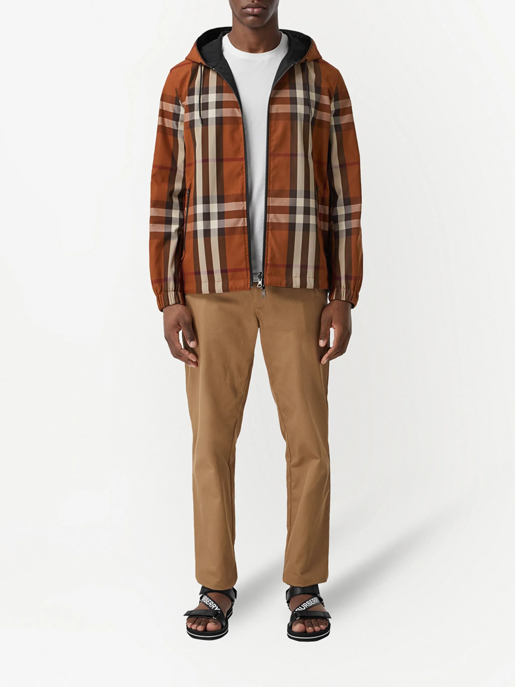 reversible check-pattern jacket