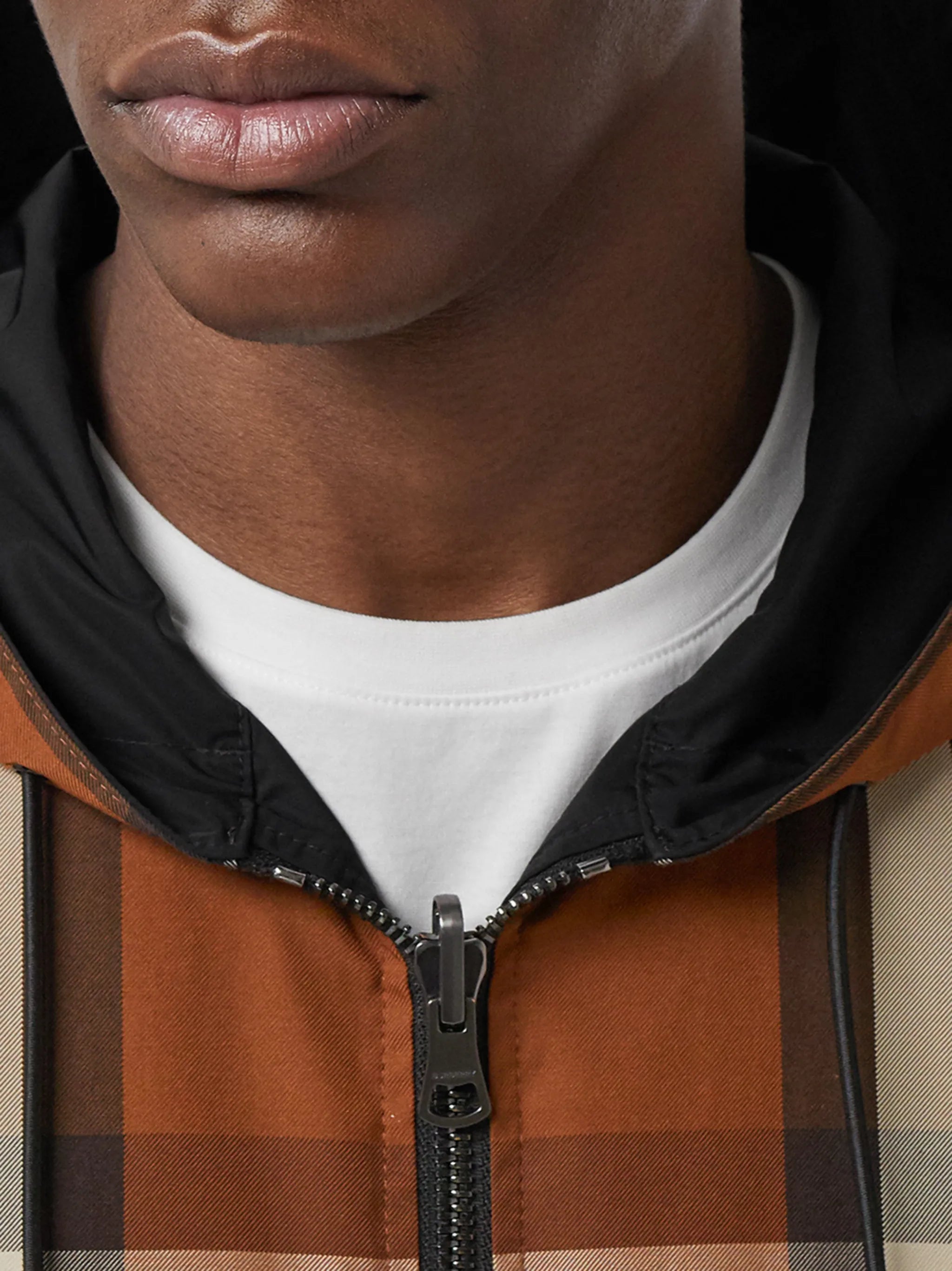 reversible check-pattern jacket