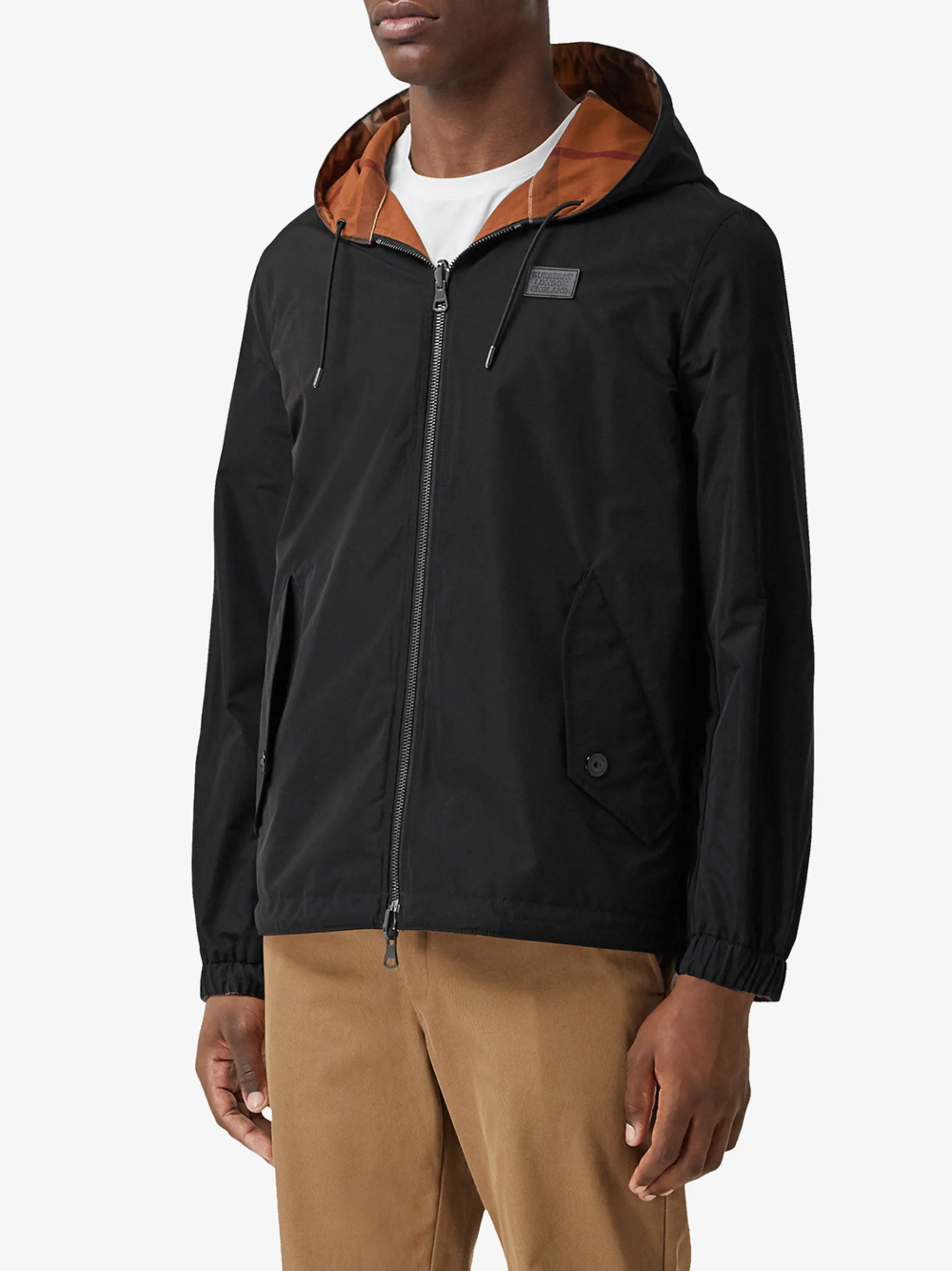 reversible check-pattern jacket