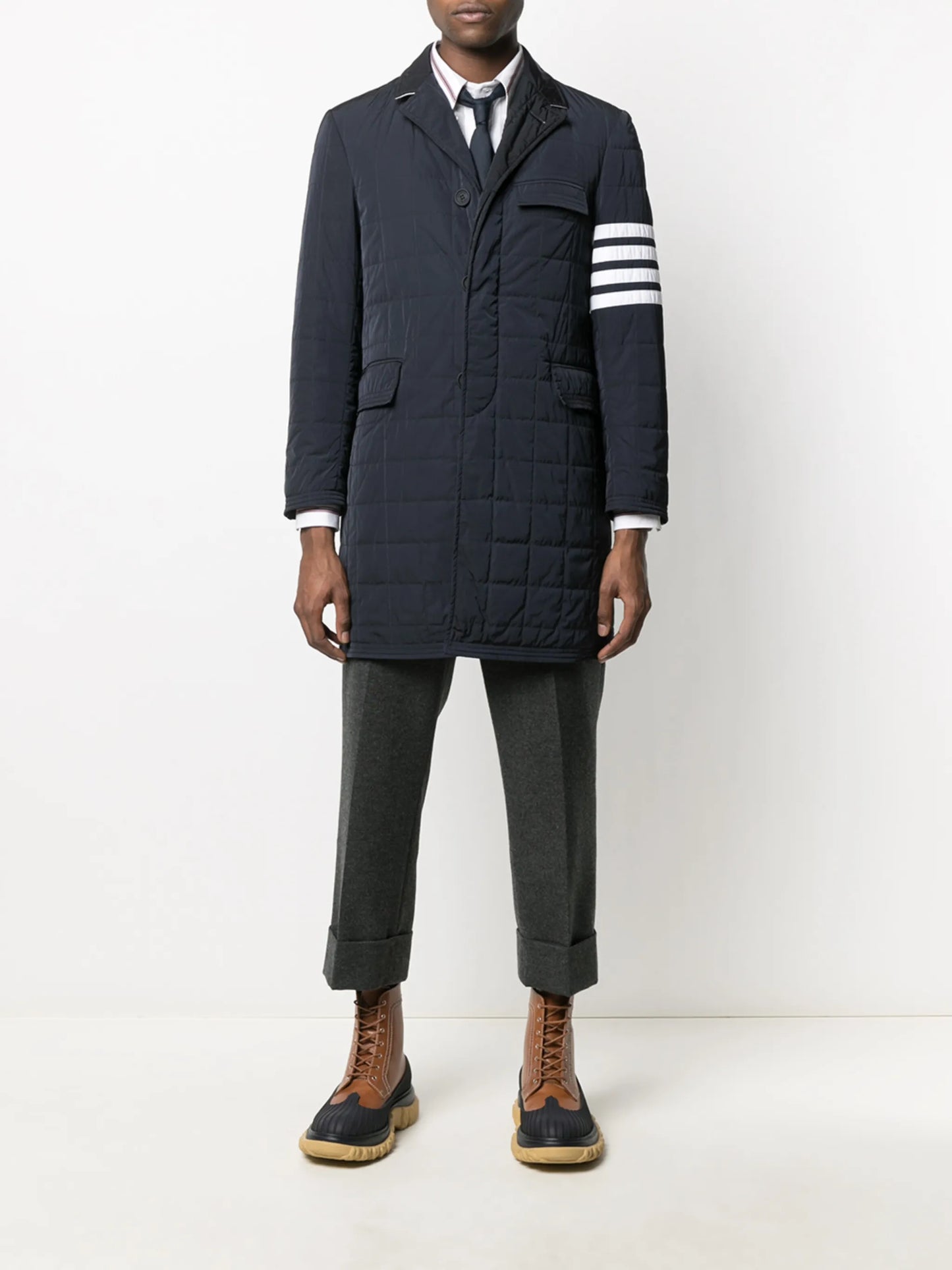 4-Bar motif padded tailored coat