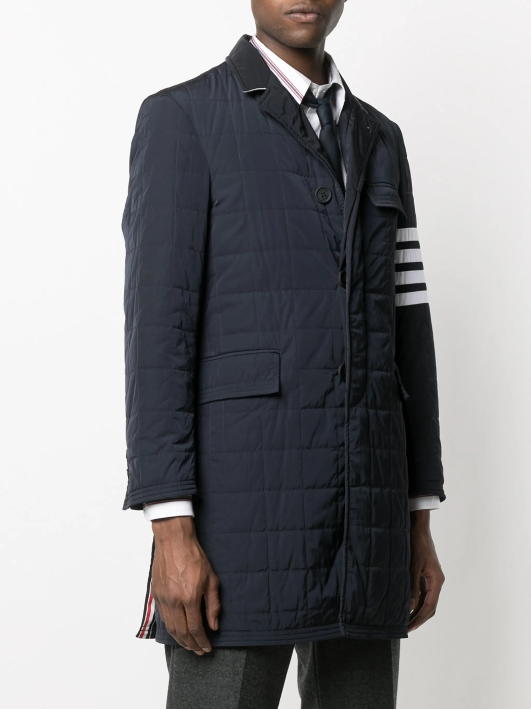 4-Bar motif padded tailored coat