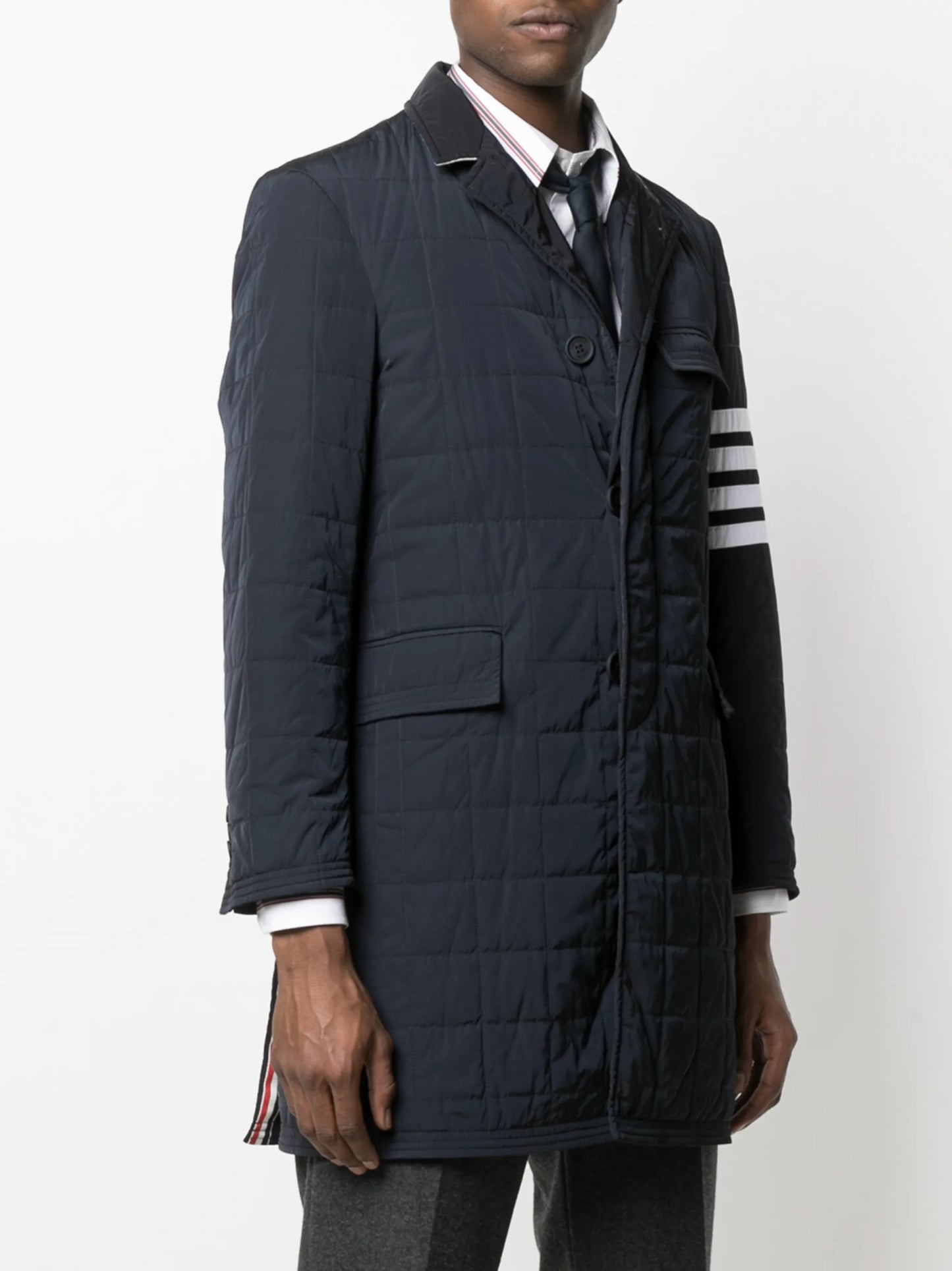 4-Bar motif padded tailored coat
