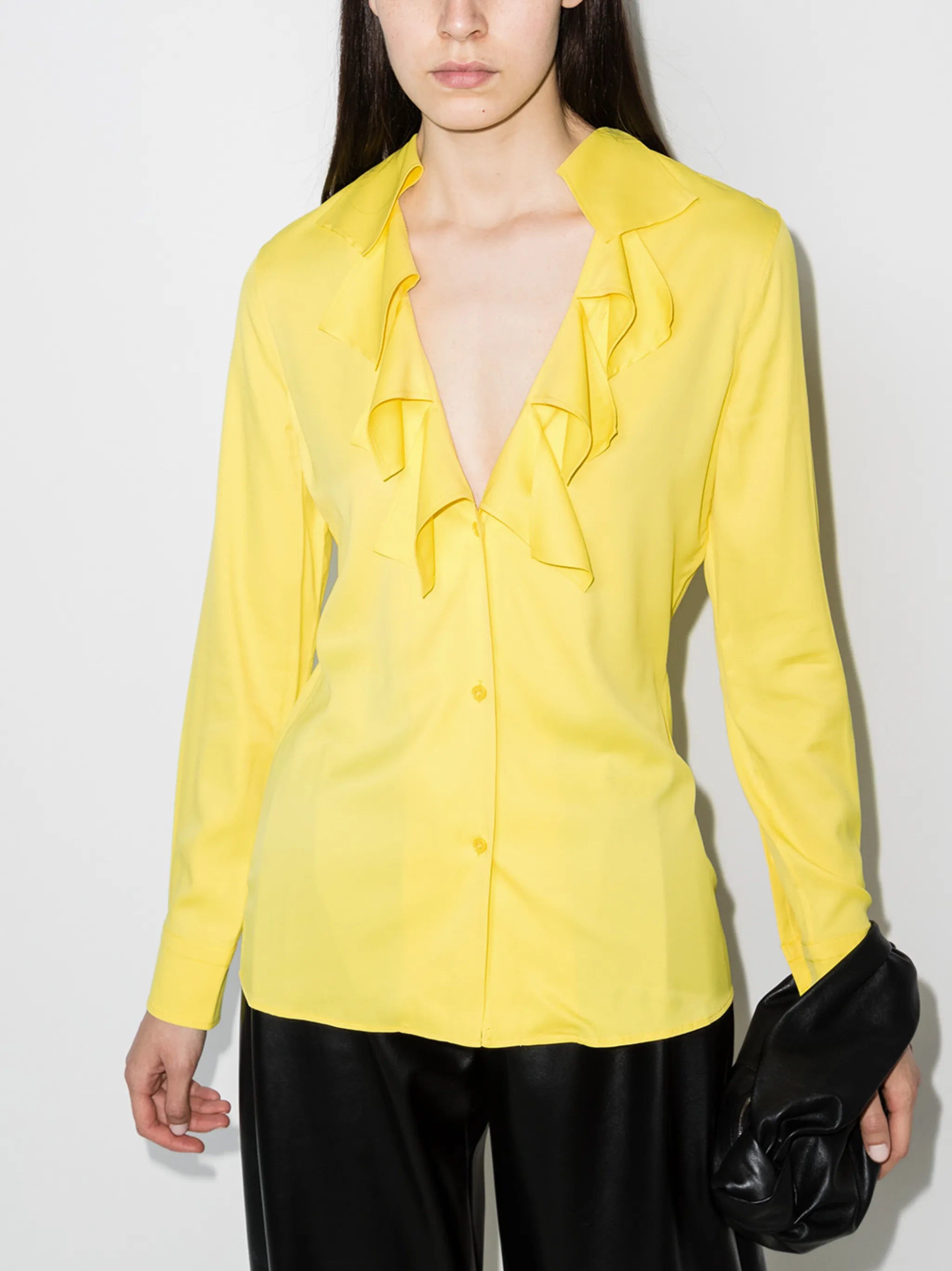 ruffled neck buttoned blouse