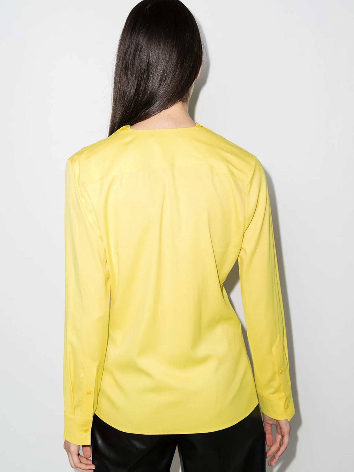 ruffled neck buttoned blouse