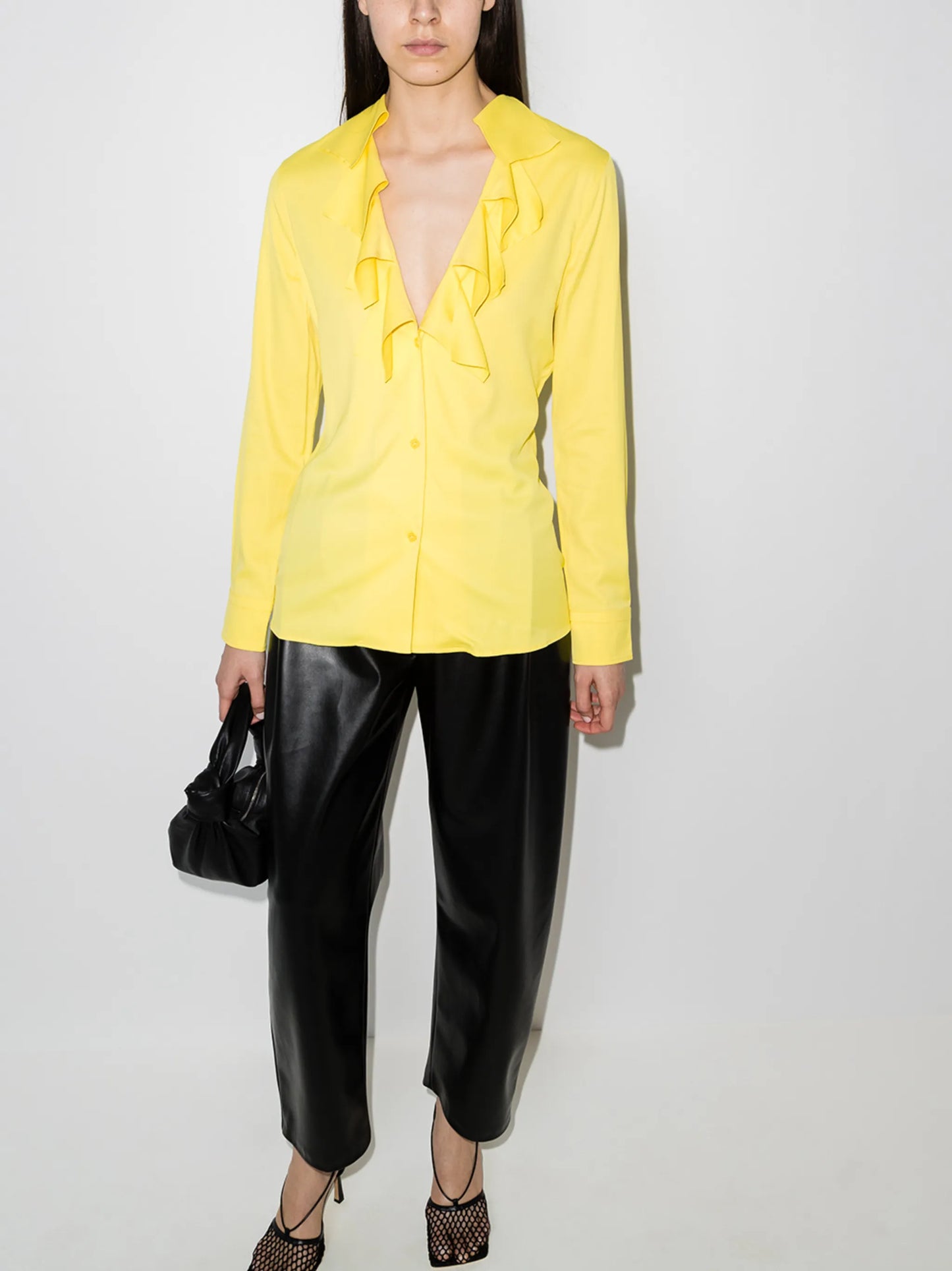 ruffled neck buttoned blouse
