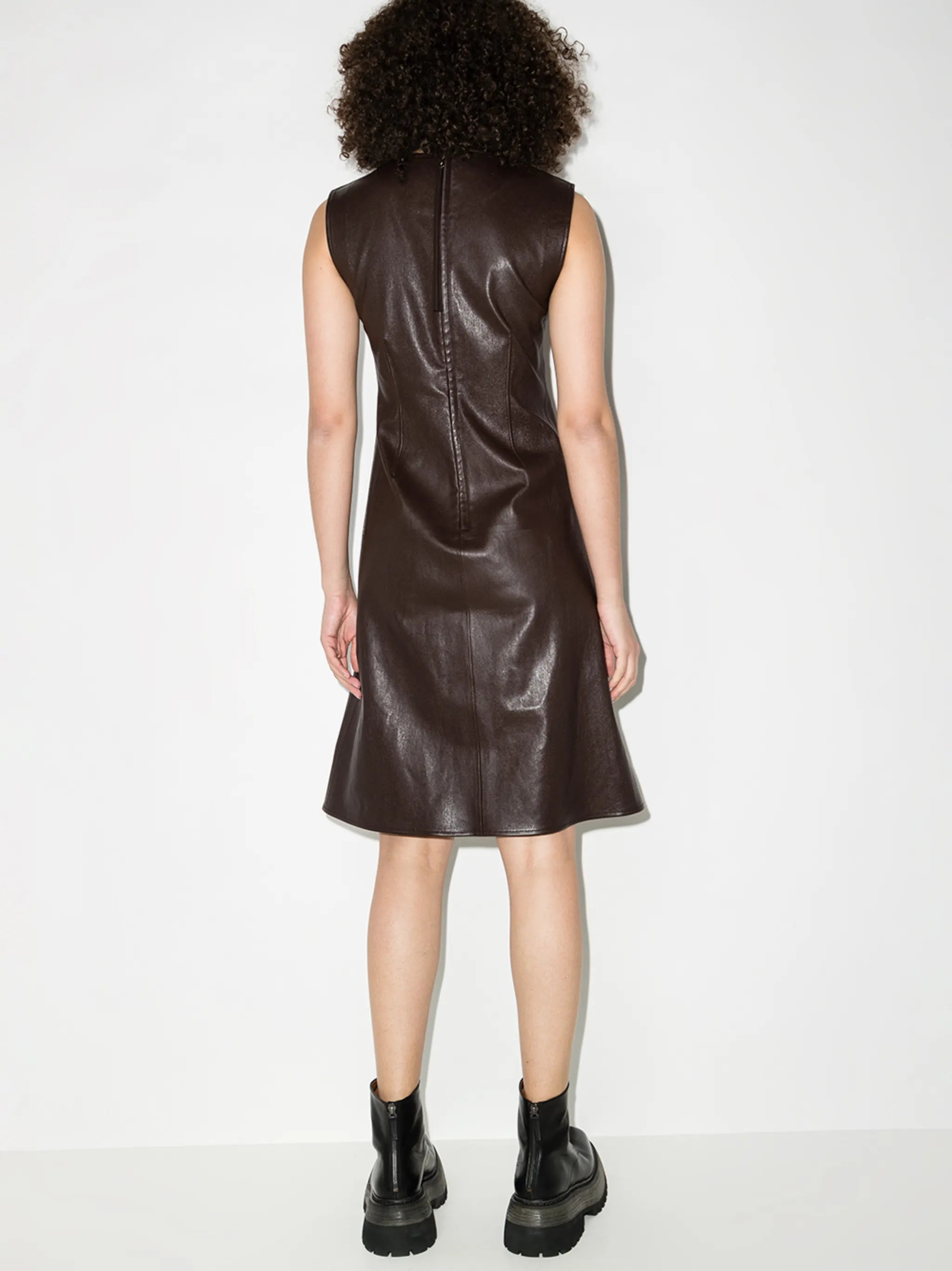 sleeveless A-line leather dress