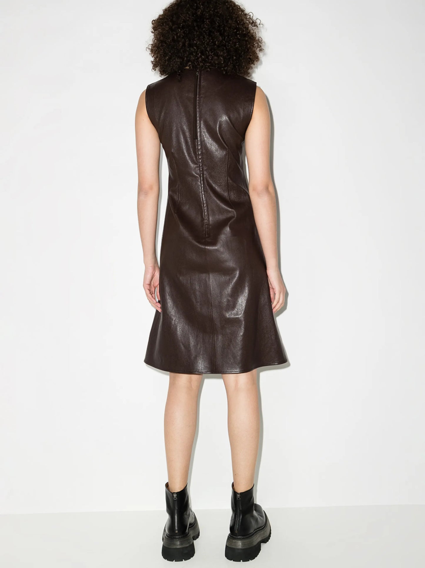 sleeveless A-line leather dress