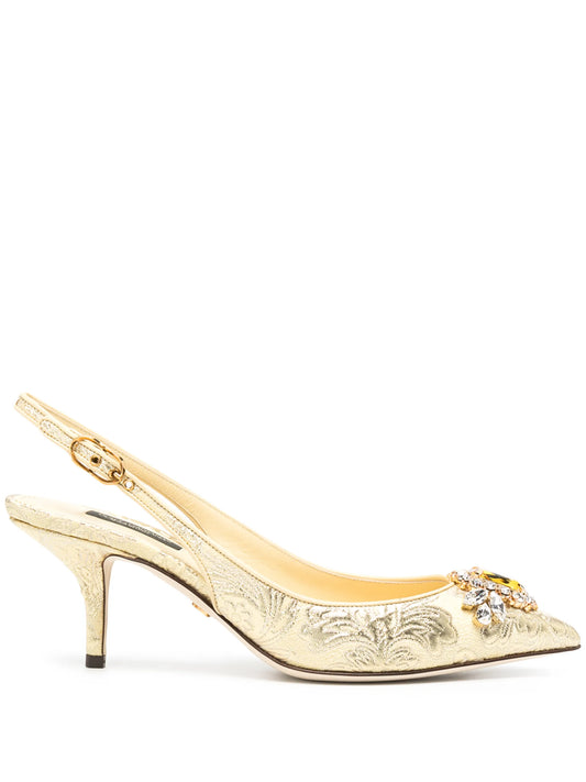 jacquard embellished low-heel pumps