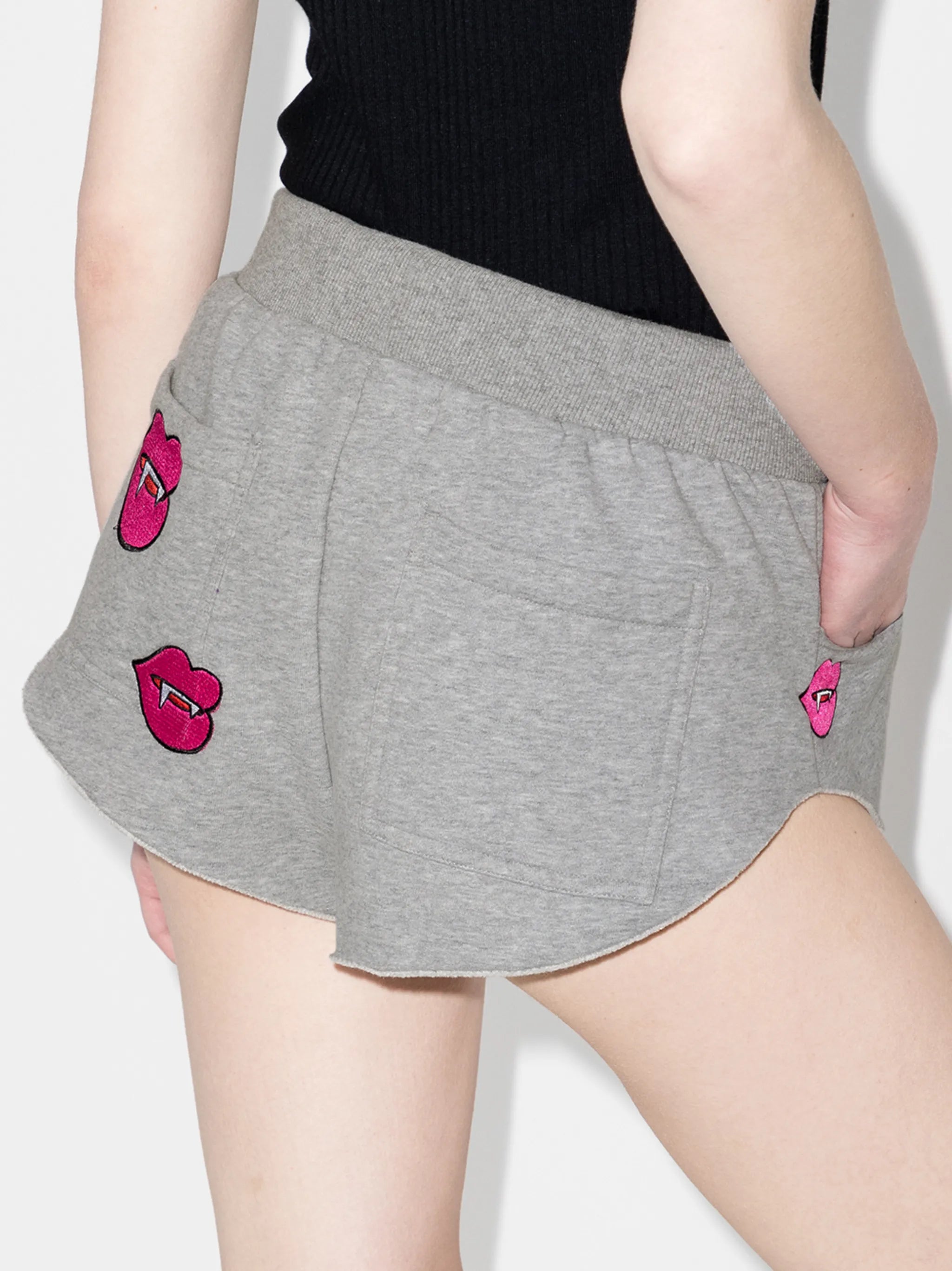 patch-detailing track shorts