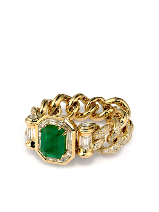 18K yellow gold emerald and diamond ring