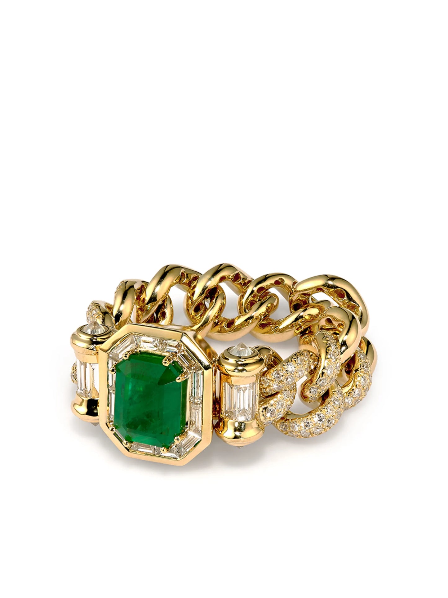 18K yellow gold emerald and diamond ring