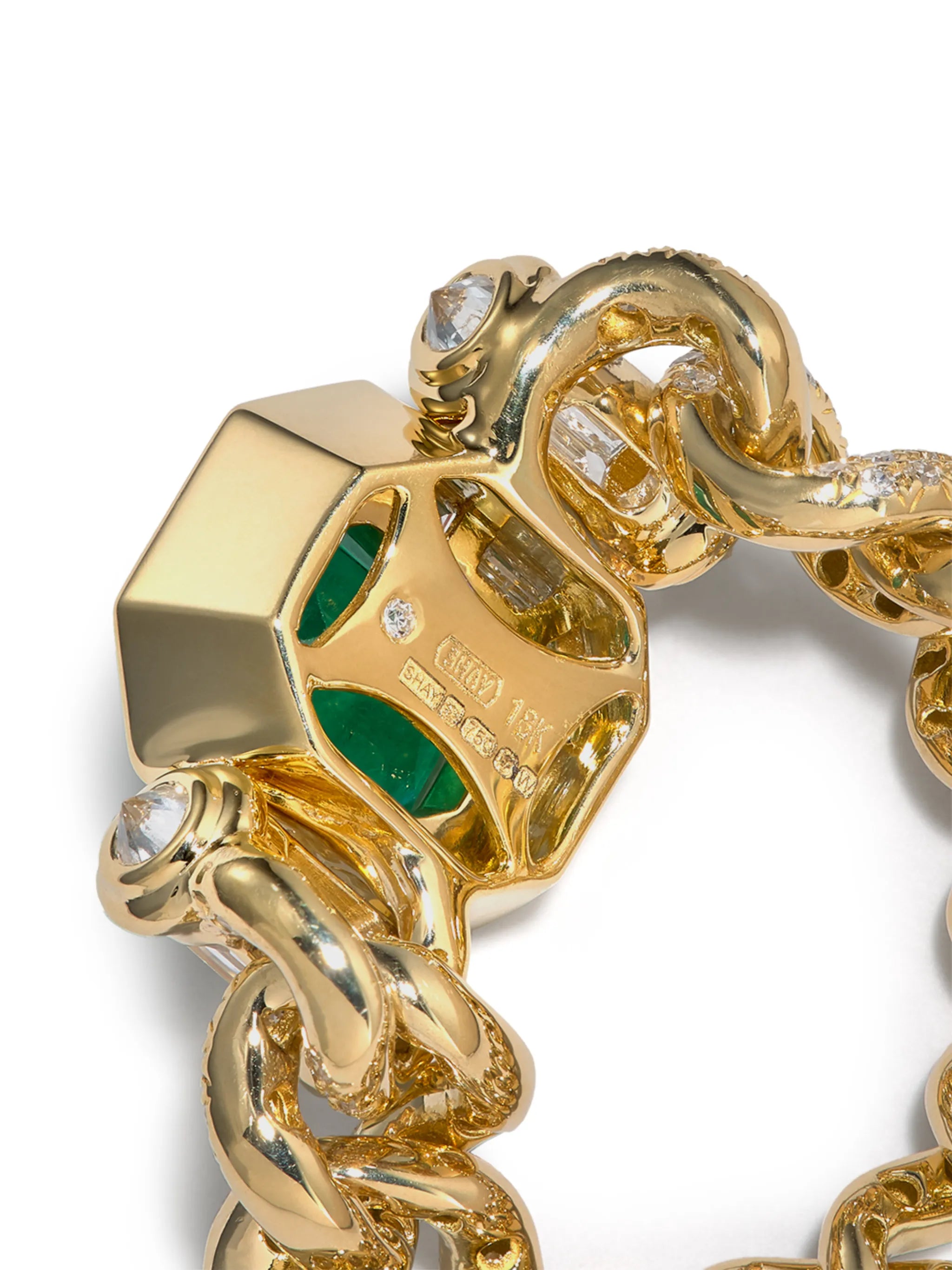 18K yellow gold emerald and diamond ring