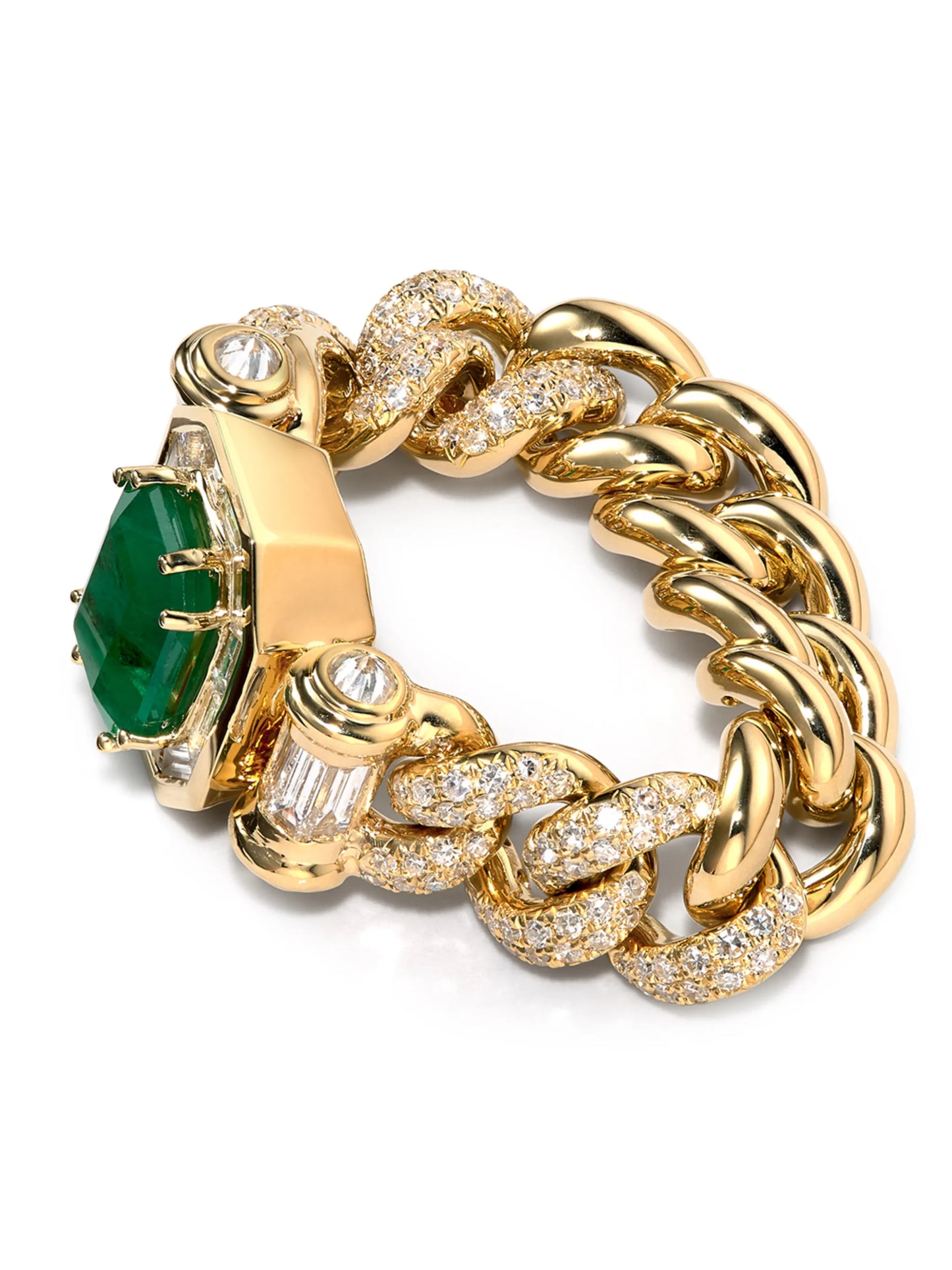 18K yellow gold emerald and diamond ring