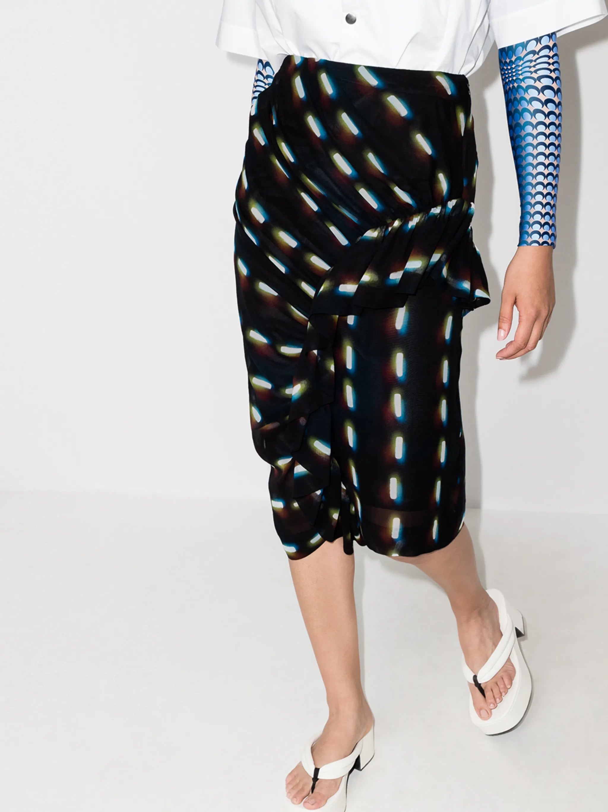 draped-detail silk midi skirt