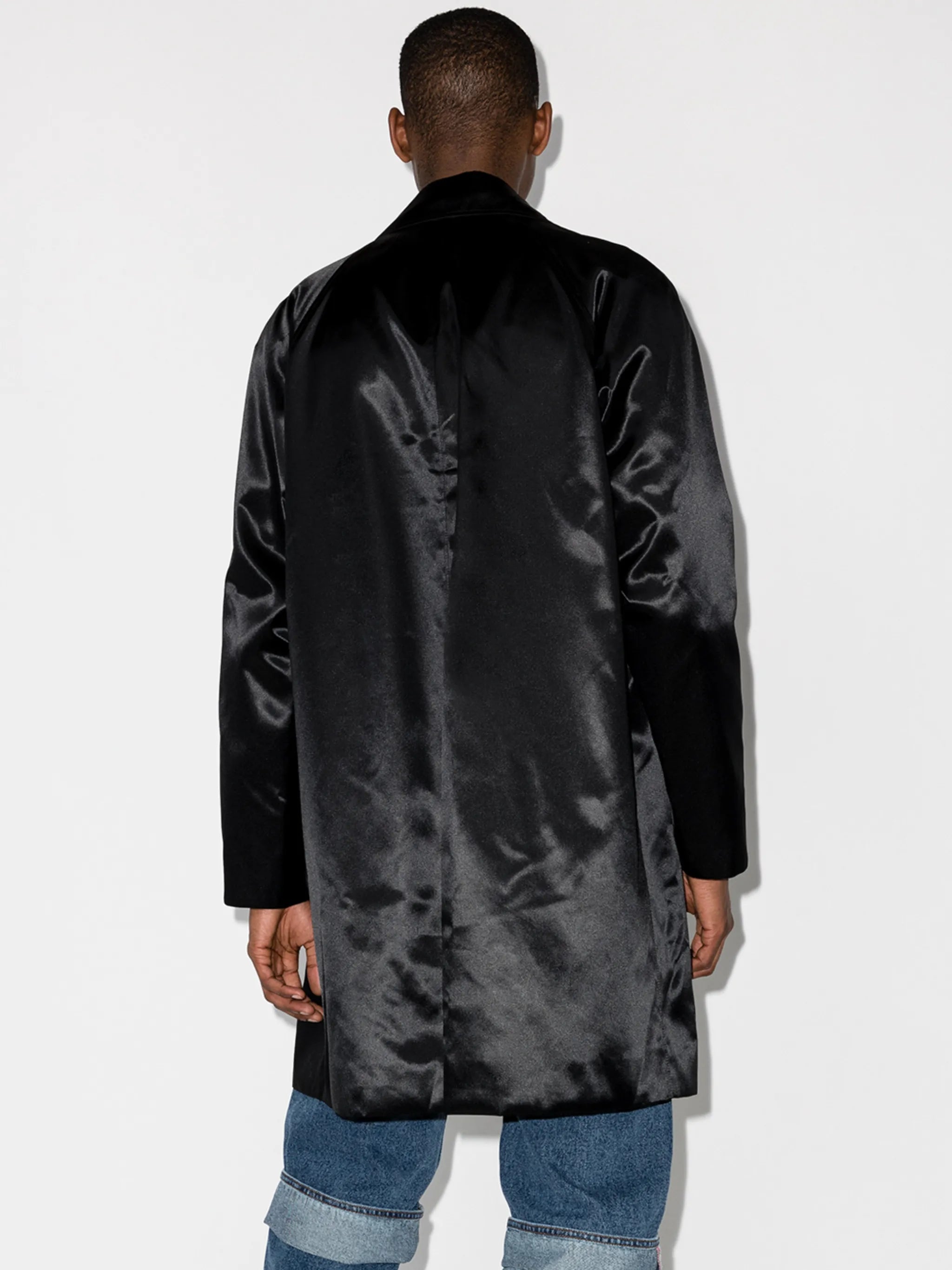single-breasted satin overcoat