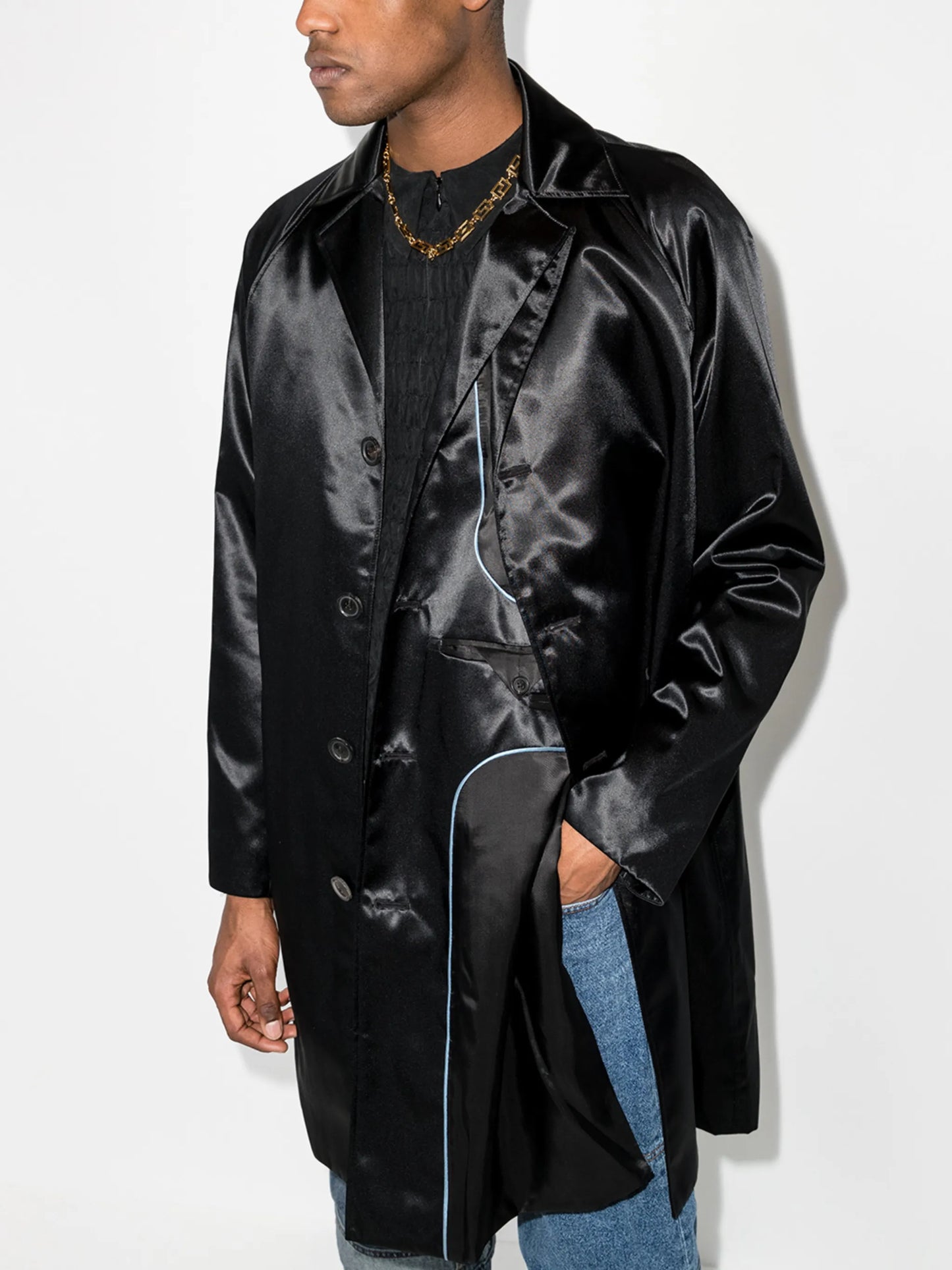 single-breasted satin overcoat
