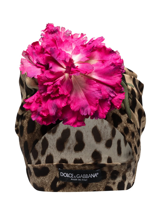 leopard-print flower-detail turban