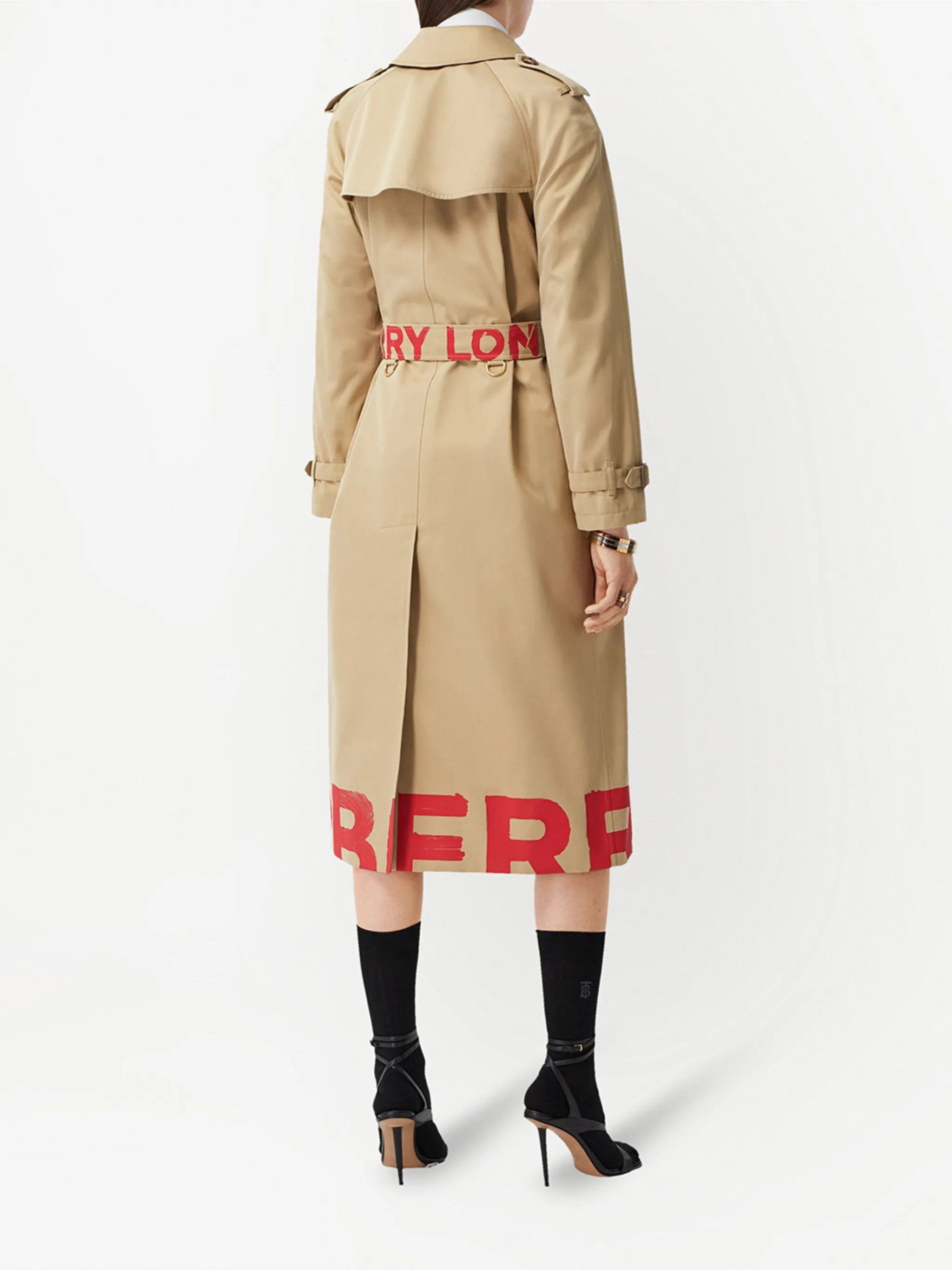logo-print double-breasted trench coat