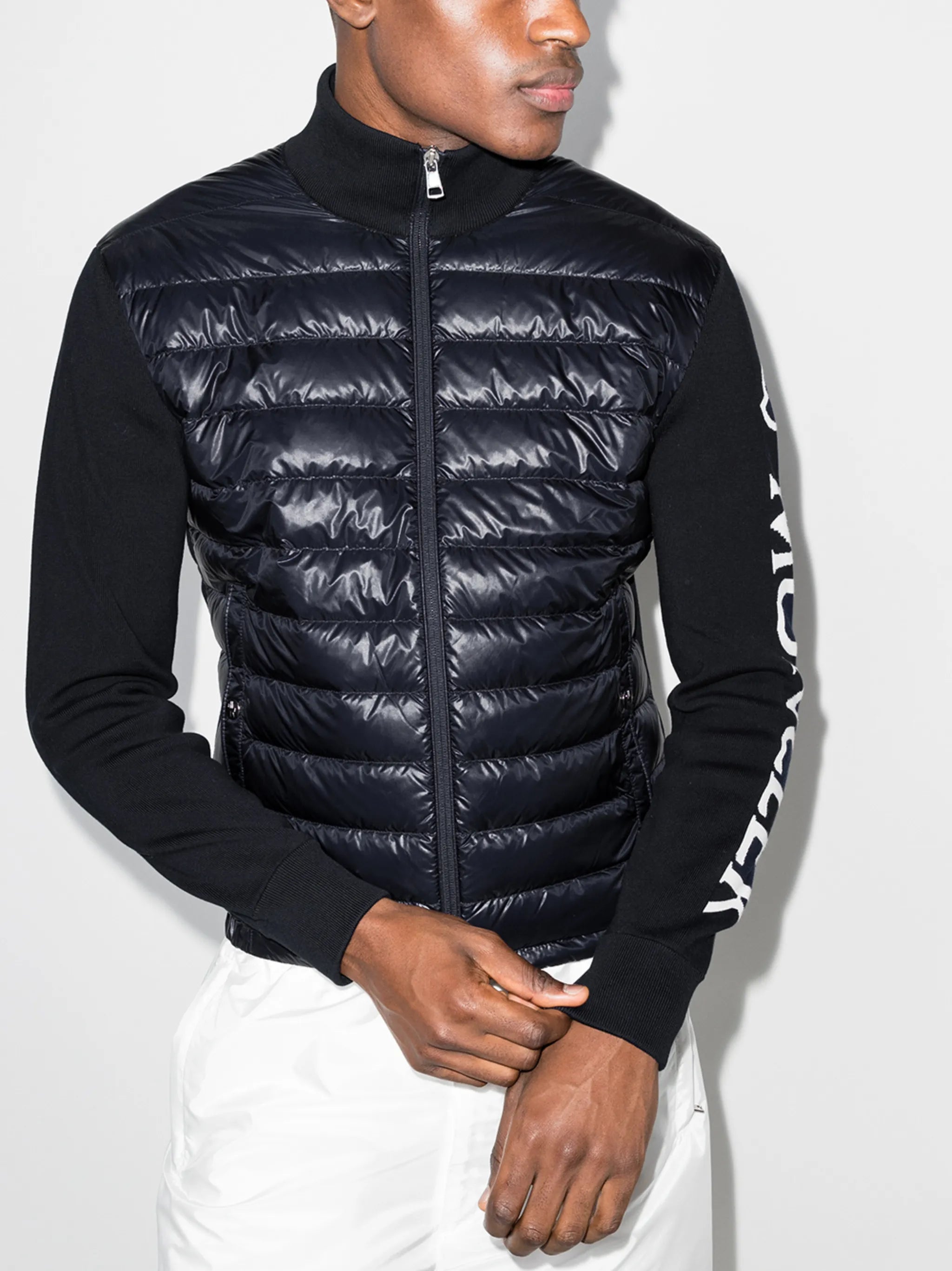 logo print quilted zipped jacket