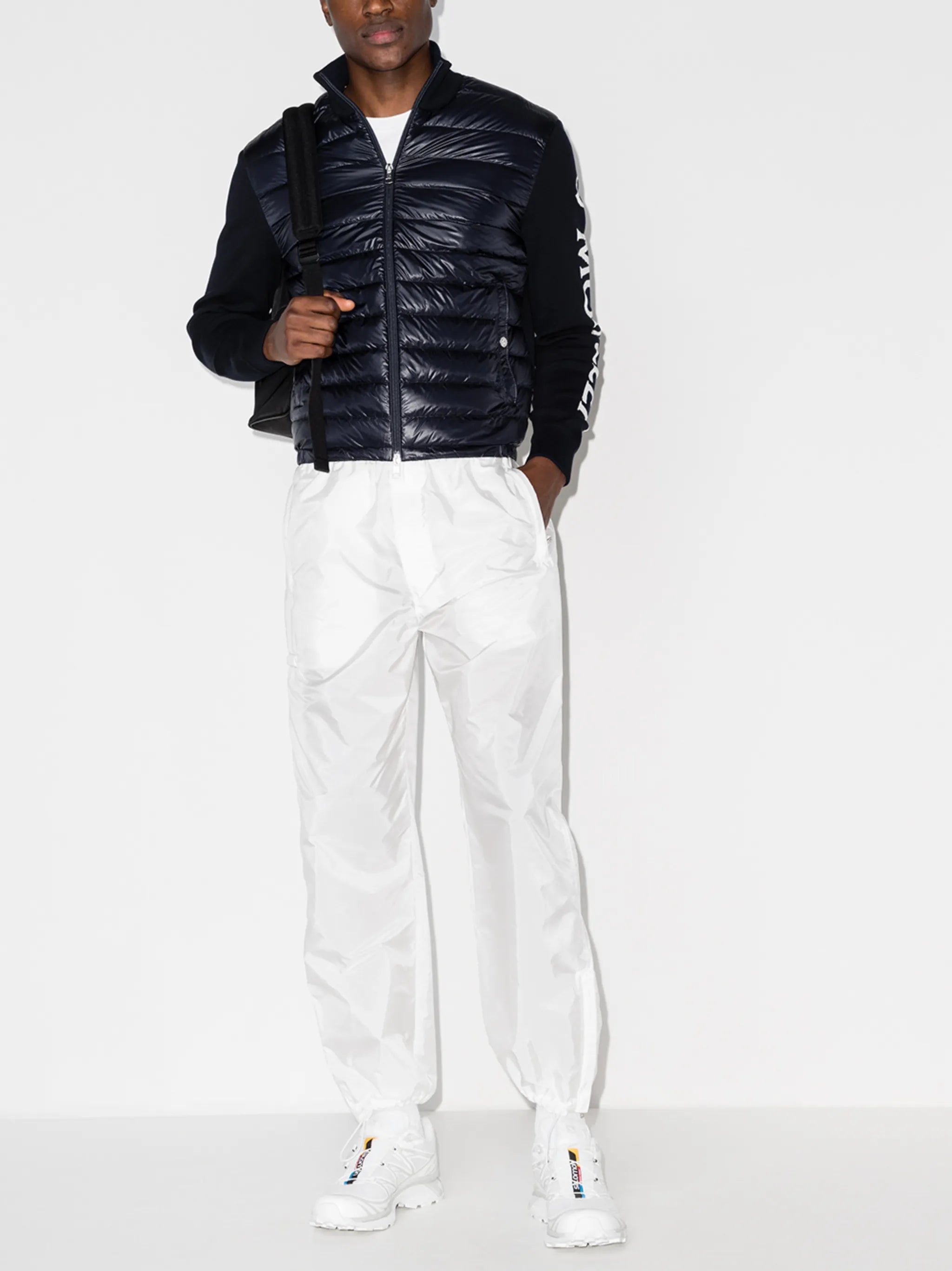 logo print quilted zipped jacket