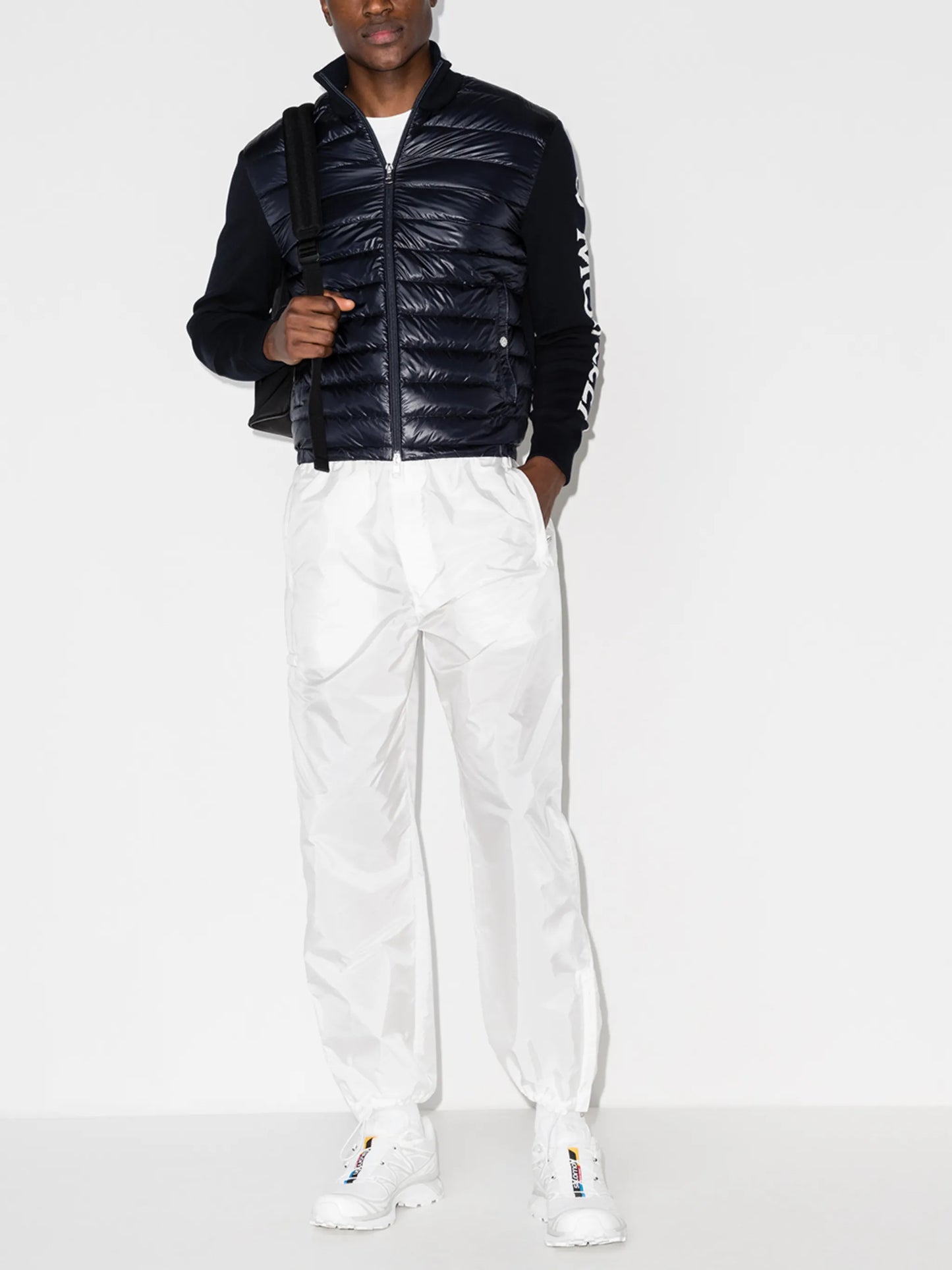 logo print quilted zipped jacket