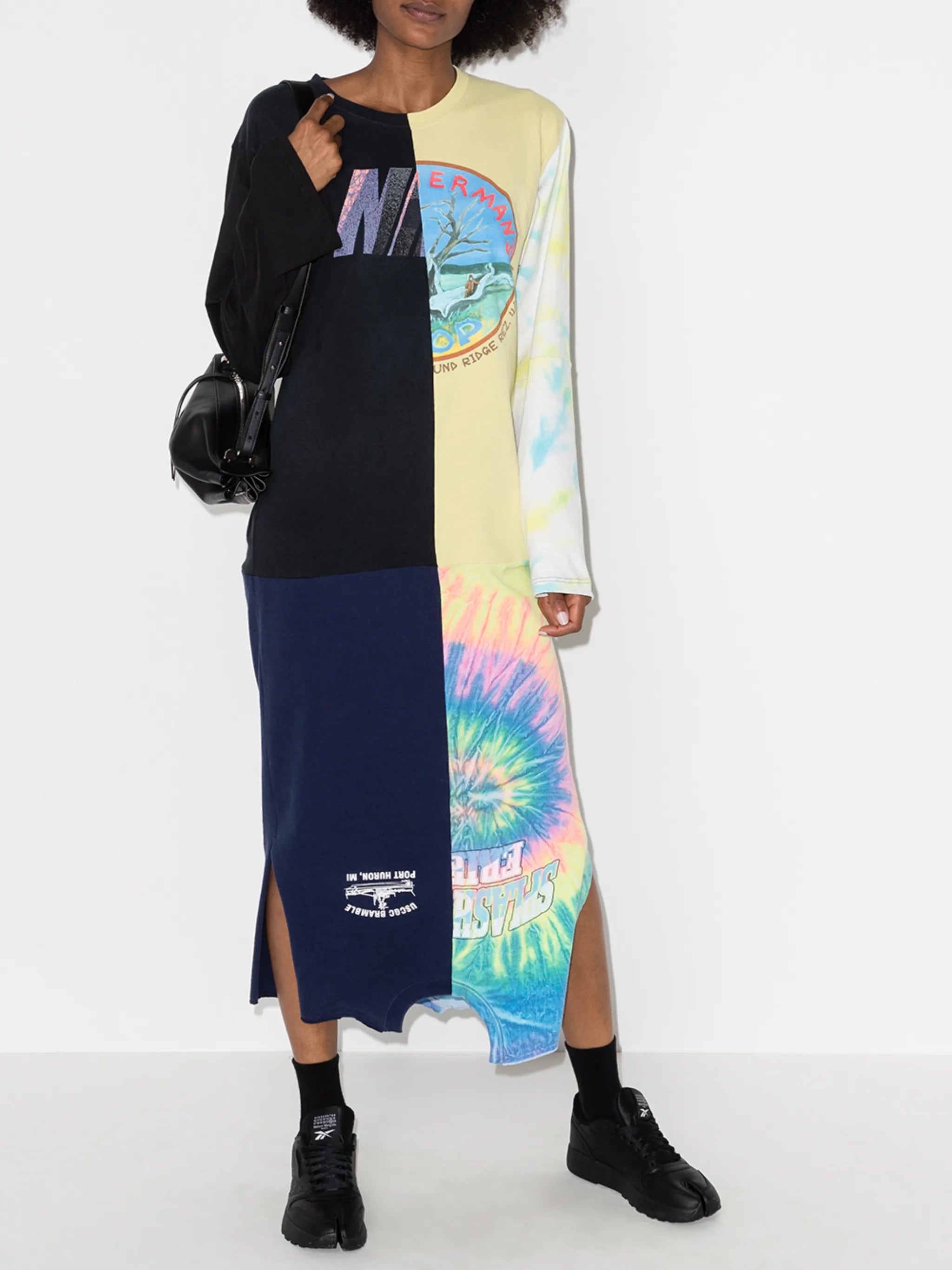 graphic-print panelled midi dress