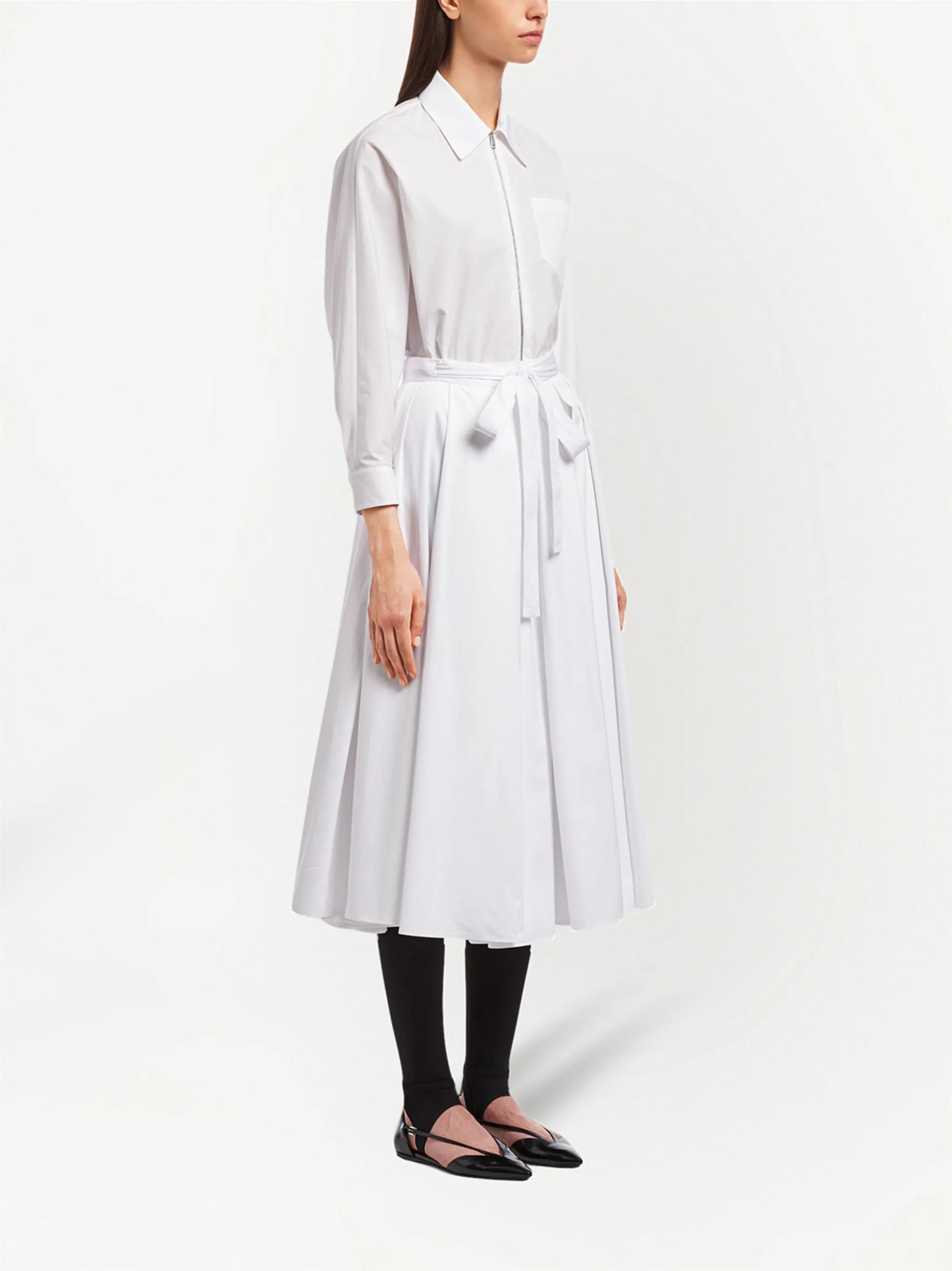 pleated poplin midi skirt